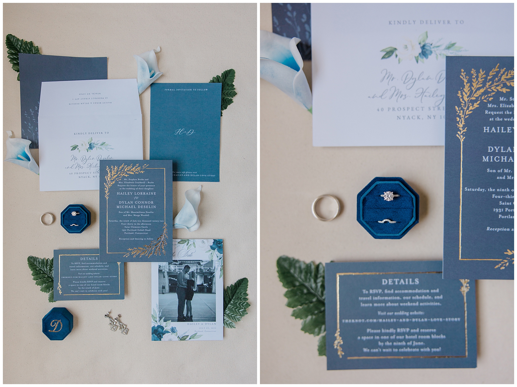wedding invitations and details from Saint Clements Castle Fairytale Wedding in Connecticut