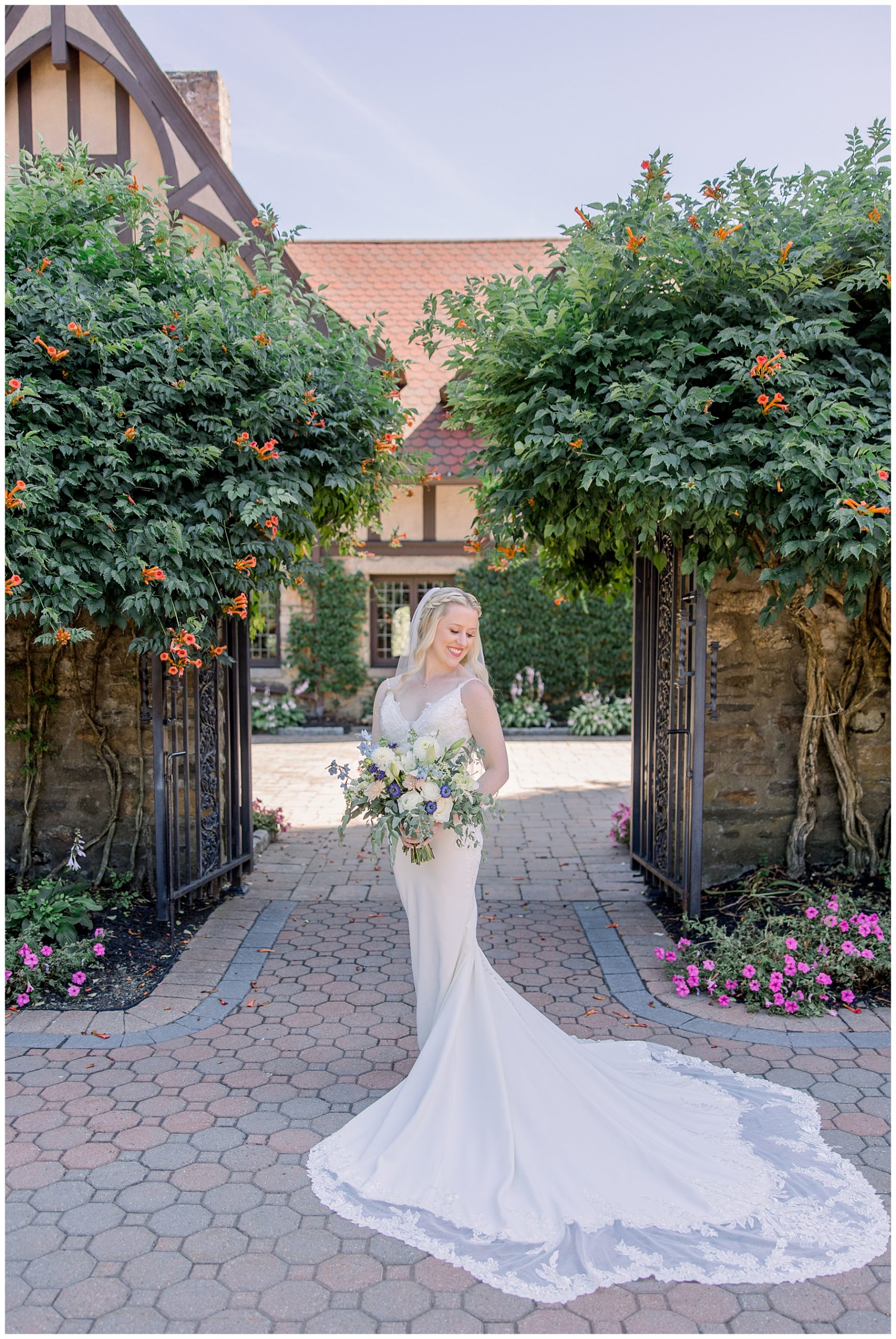 bride portraits in courtyard of Saint Clements Castle and Marina 