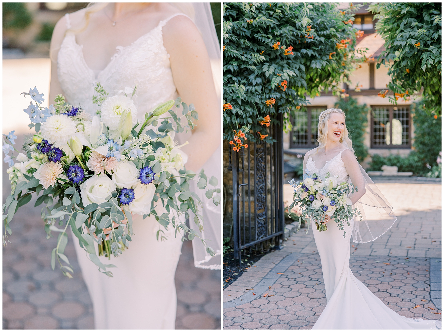 bride holds fairytale garden inspired wedding bouquet