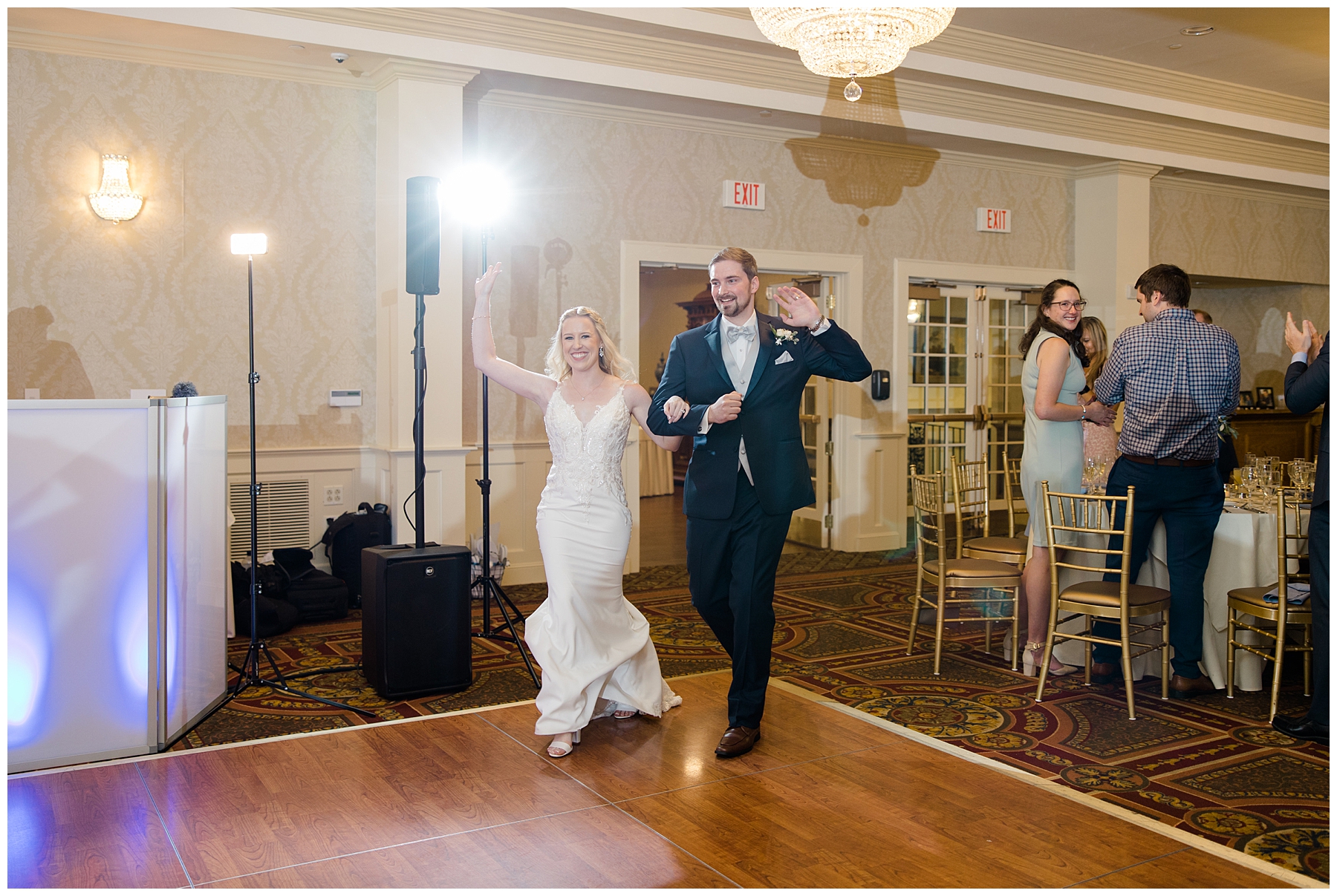 bride and groom enter ballroom at Saint Clements Castle