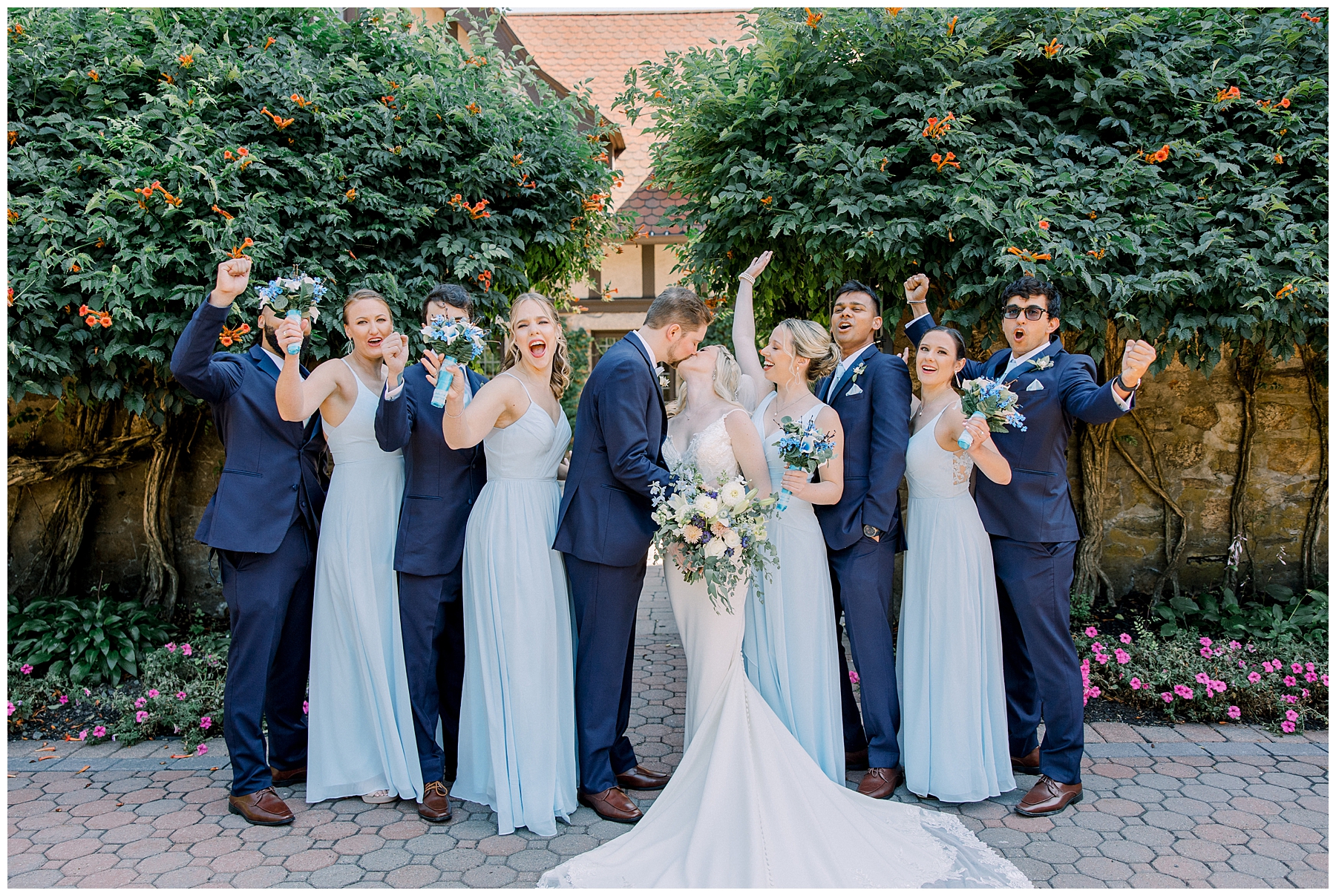bridal party in courtyard of Saint Clements Castle
