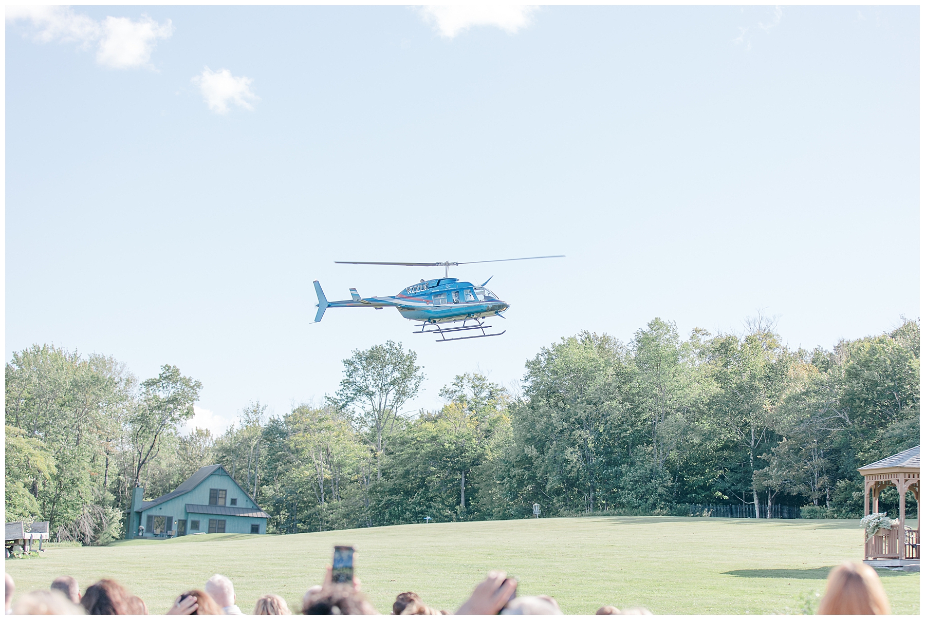 helicopter landing at Dreamy Vermont Wedding at Mountain Top Inn & Resort