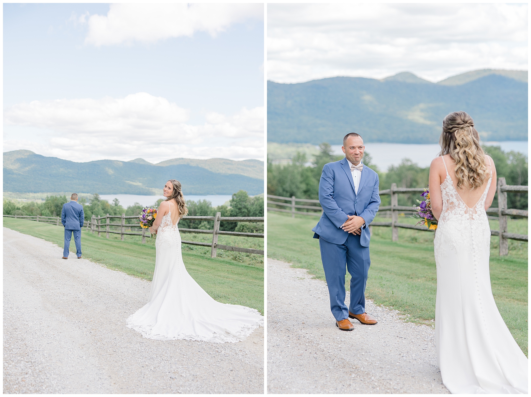 first look before Dreamy Vermont Wedding ceremony at Mountain Top Inn & Resort