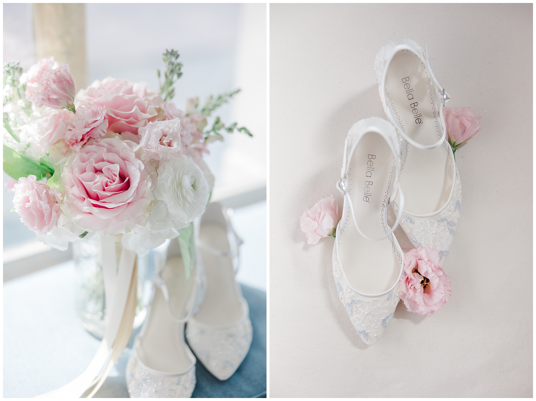 wedding bouquet and bride's shoes 