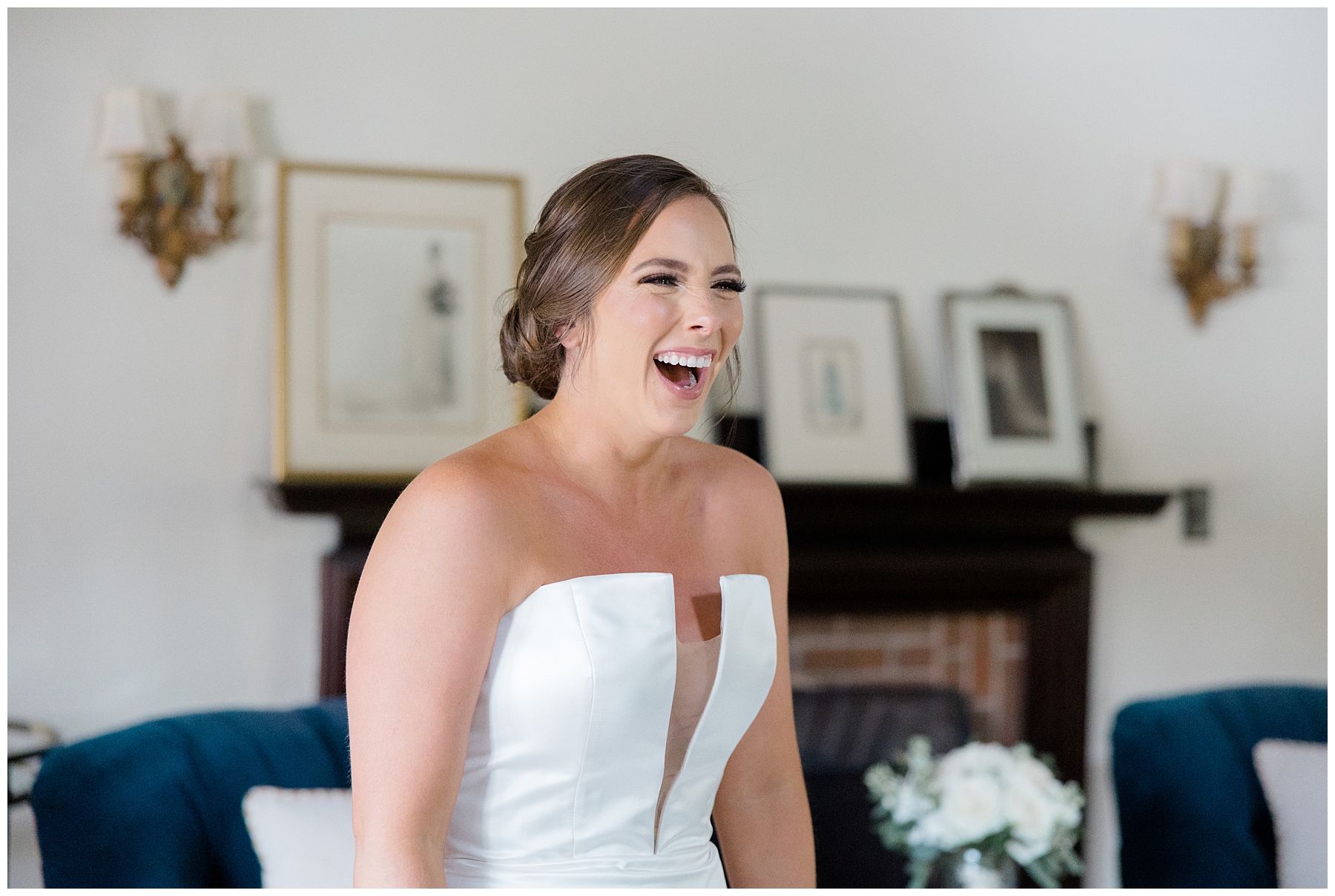 bride's excitement to first look with bridesmaids