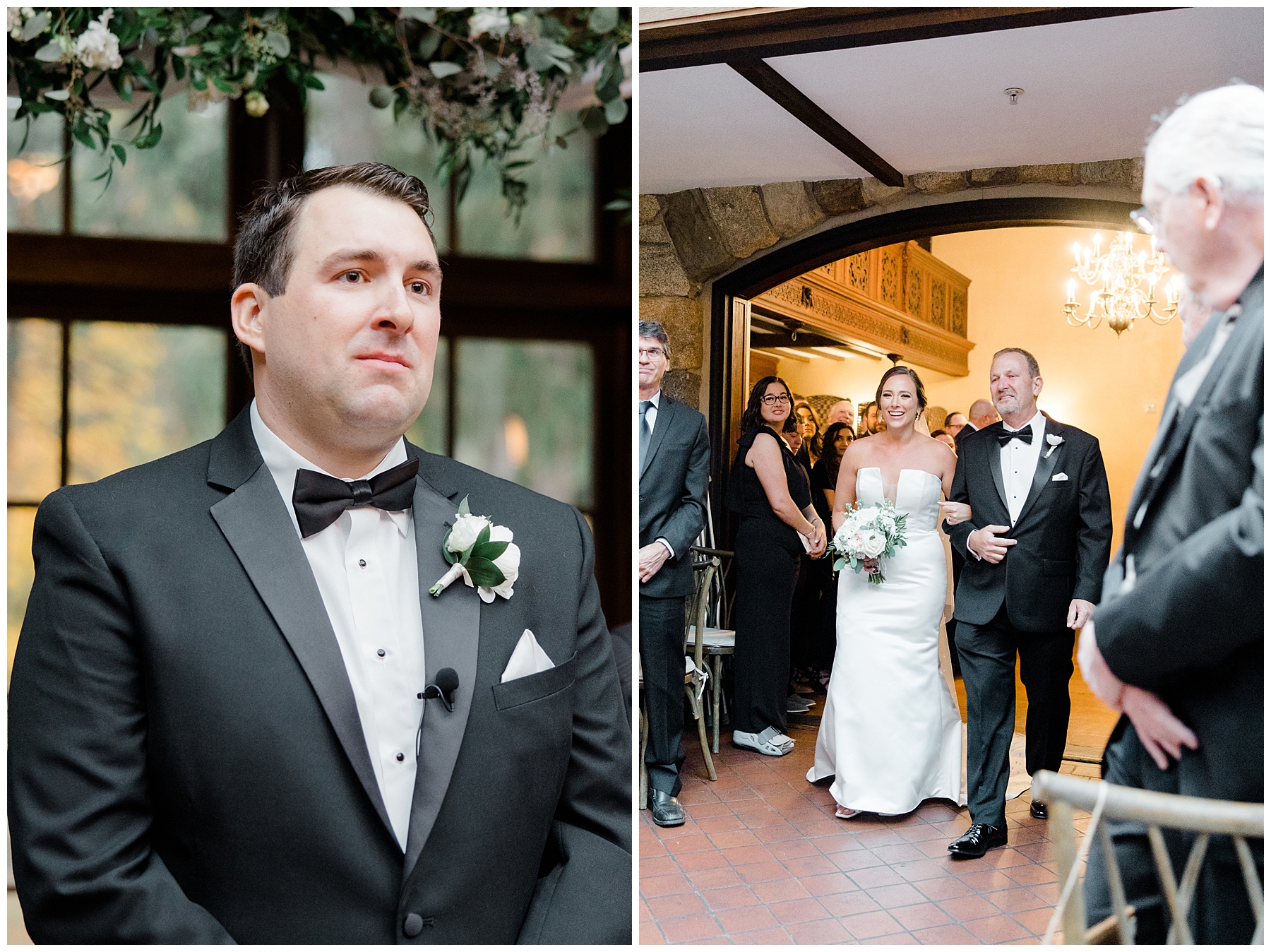 emotional groom sees bride walking down the aisle 