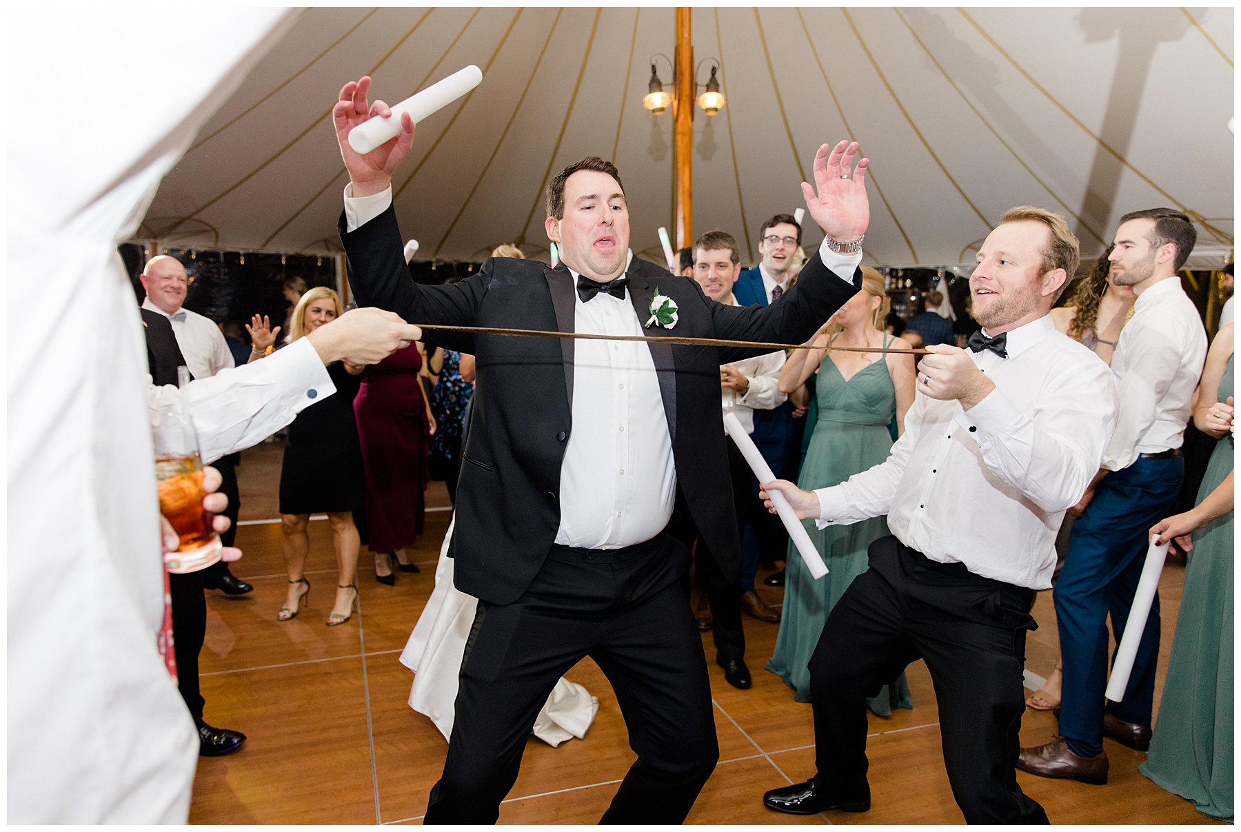 wedding guests party on the dance floor