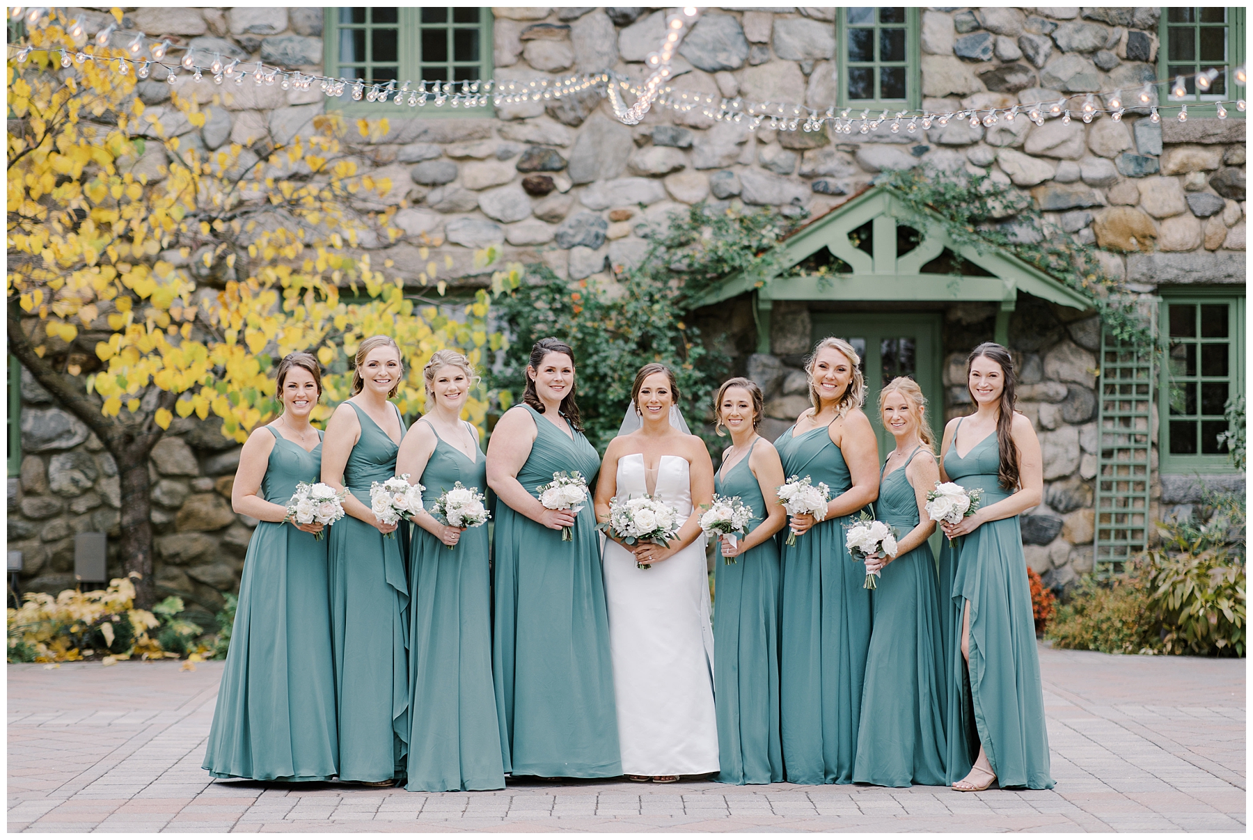 bride and bridesmaids before Willowdale Estate Fall Wedding 
