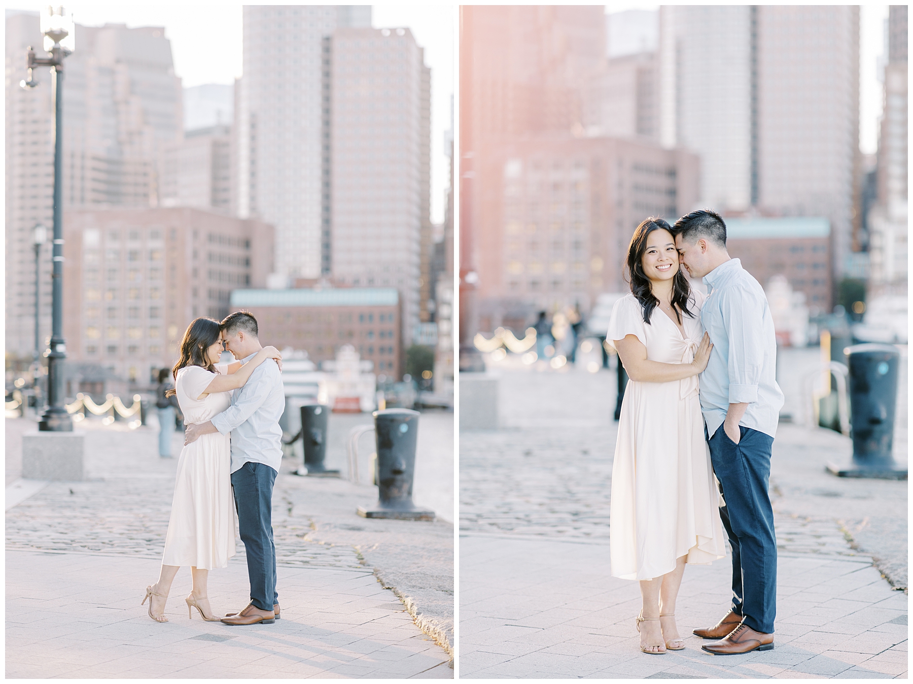 engaged couple lean in to each other during South Boston Engagement Session 