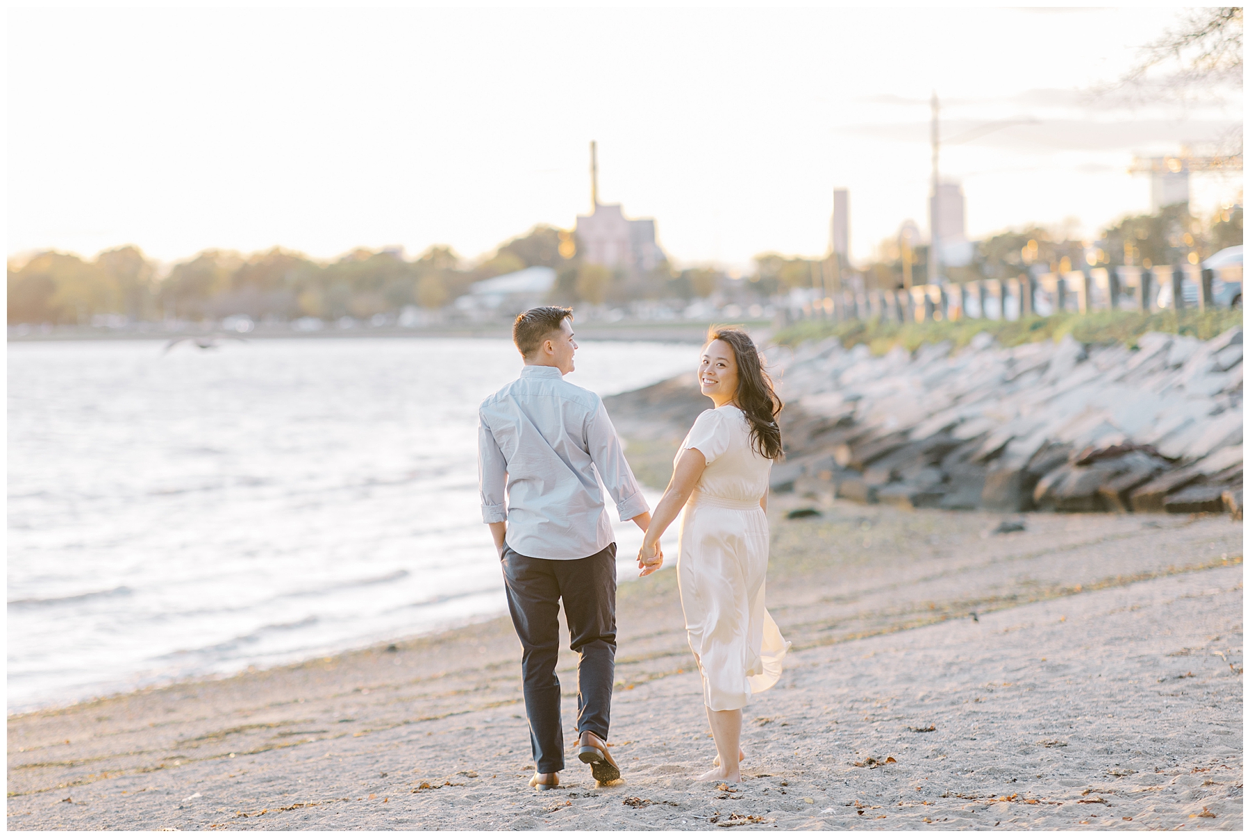 engaged couple hold hands during South Boston Engagement Session 