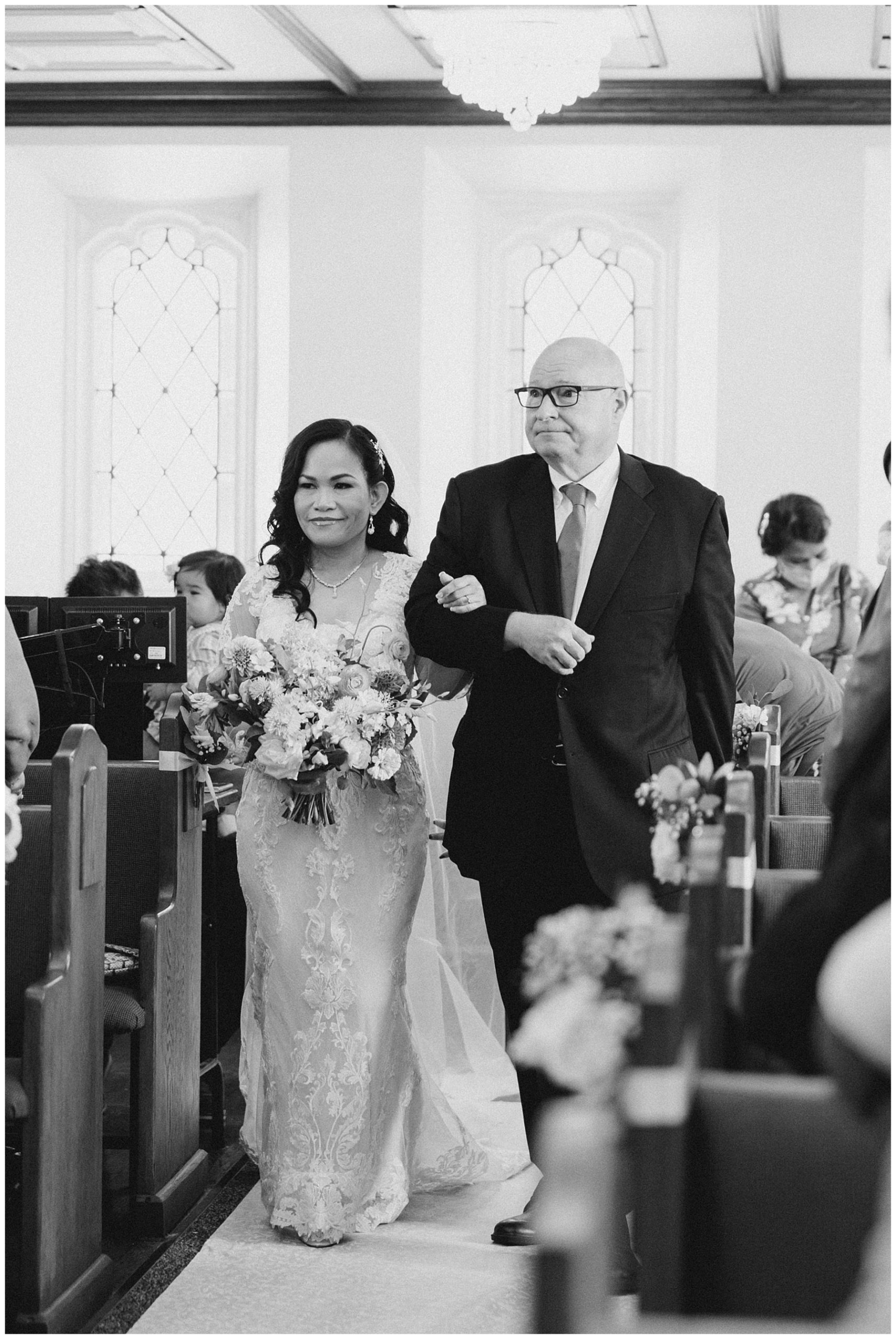 dad walking daughter down the aisle at Connecticut Wedding at The Spa at Norwich Inn
