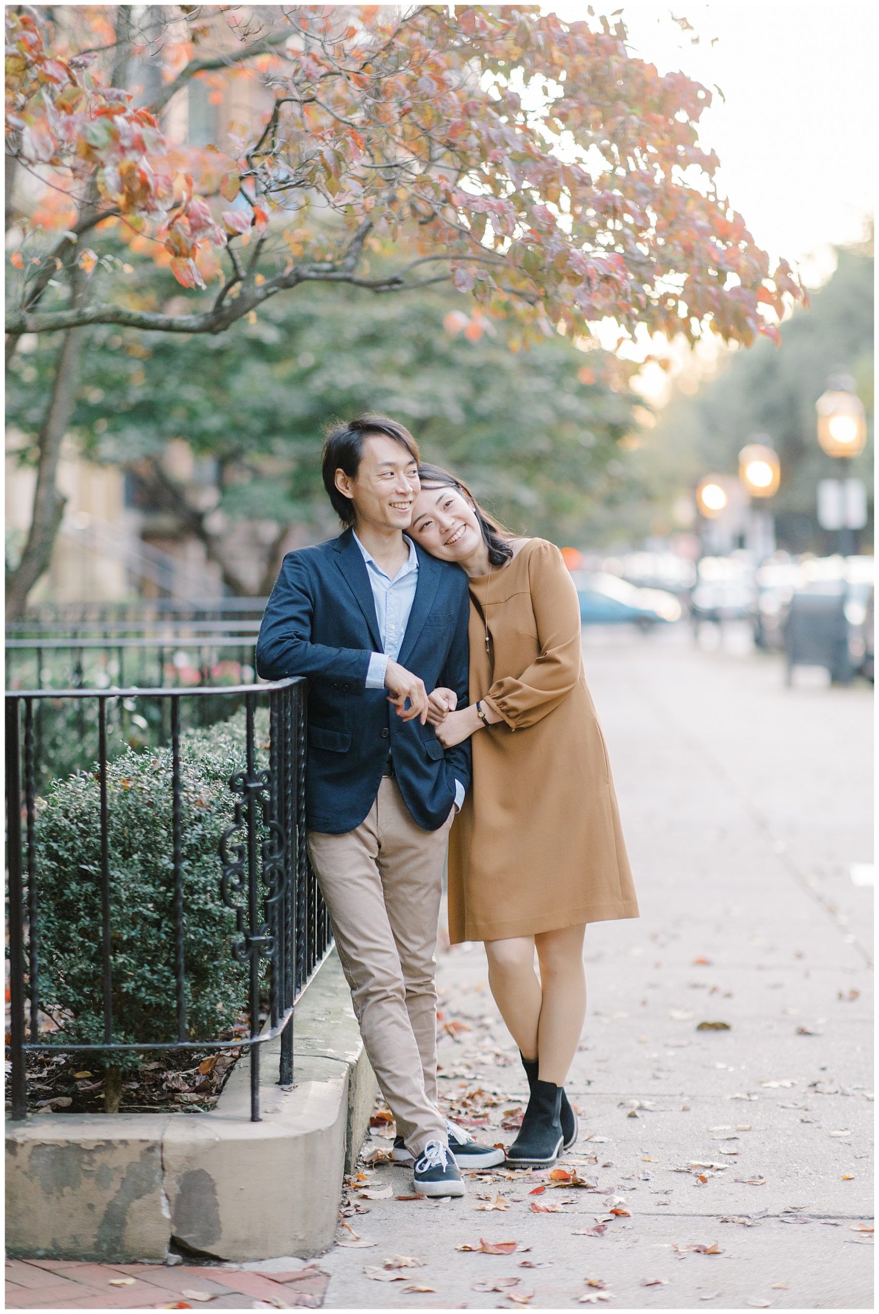 fall couple portraits at Back Bay in Boston