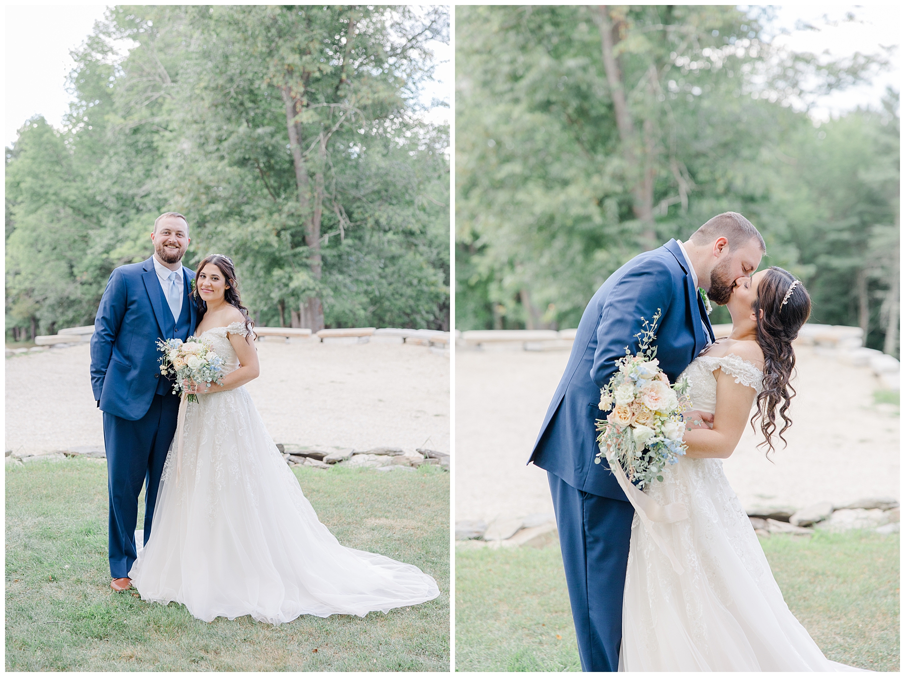 couple kiss during their Elegant New Hampshire Wedding portriats