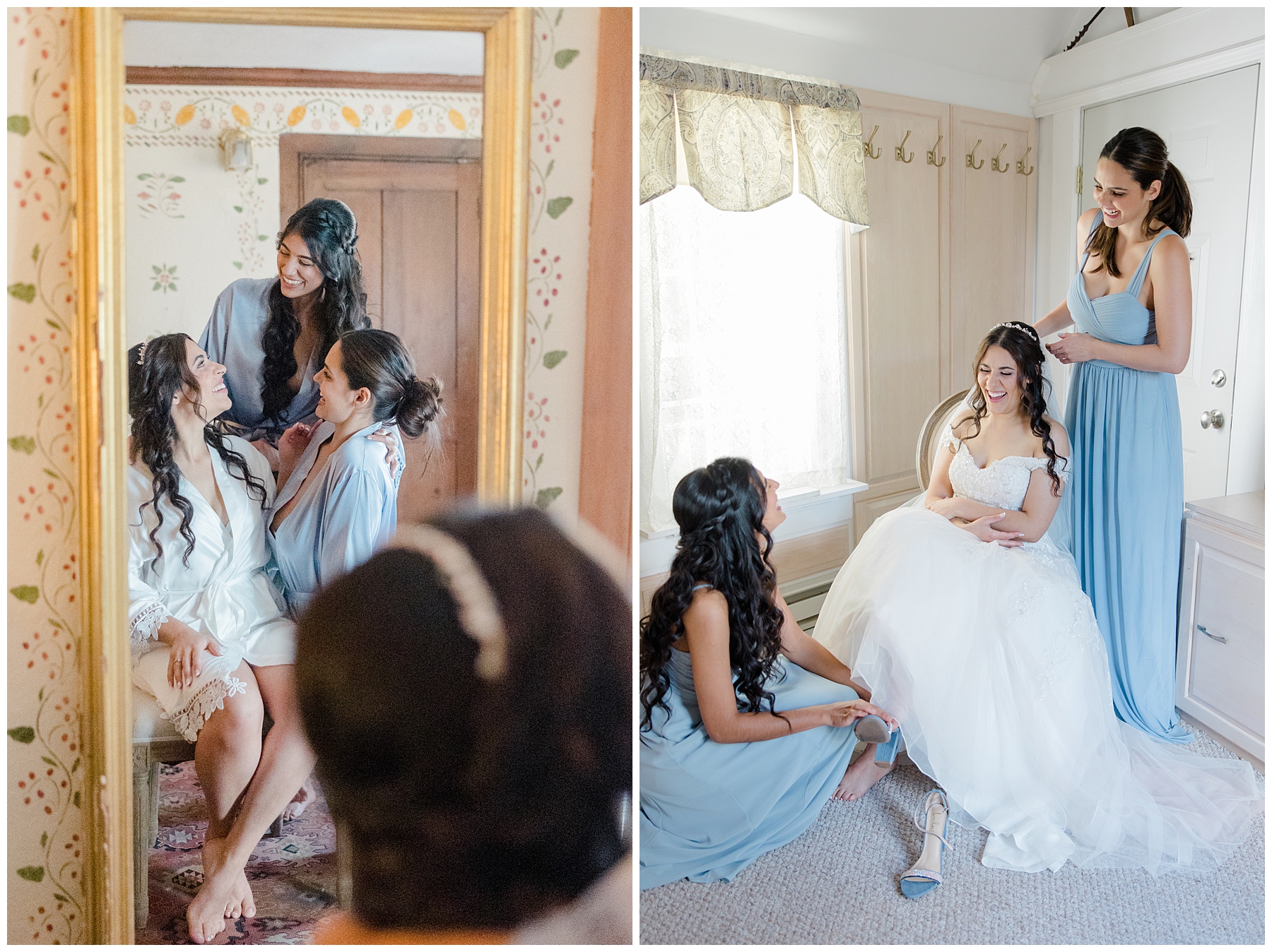 bride gets ready with her bridesmaids