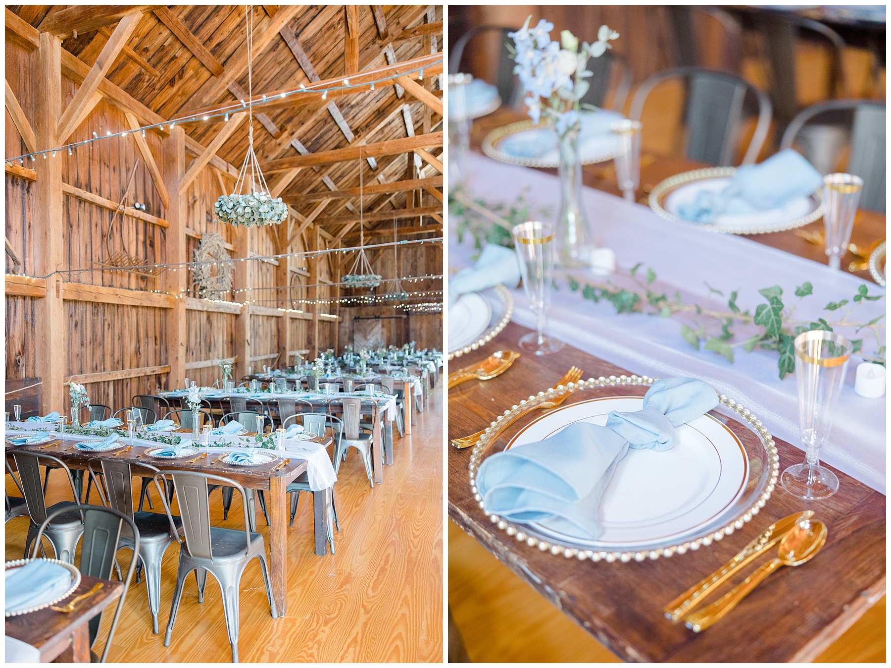 elegant and rustic wedding reception at The Barn at Powder Major's Farm