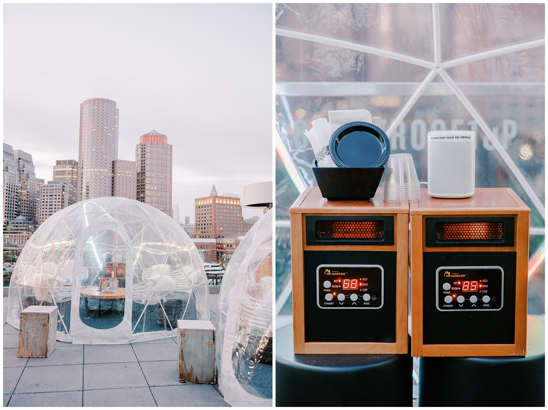 private igloos on Boston rooftop at Envoy hotel 