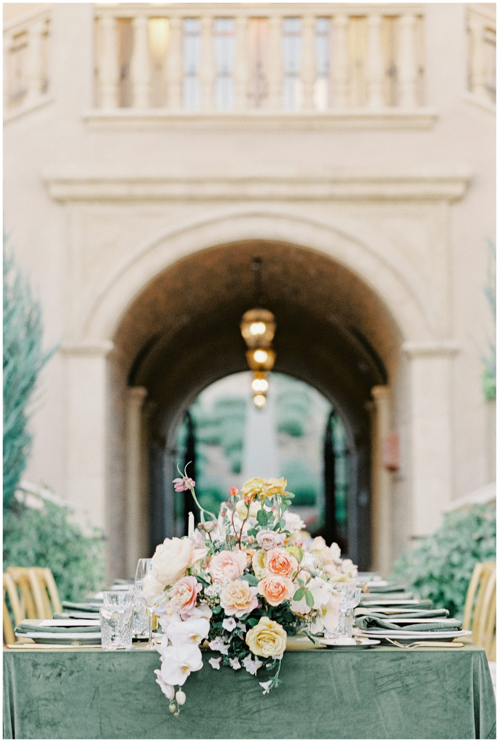 elegant tablescape at wedding reception 