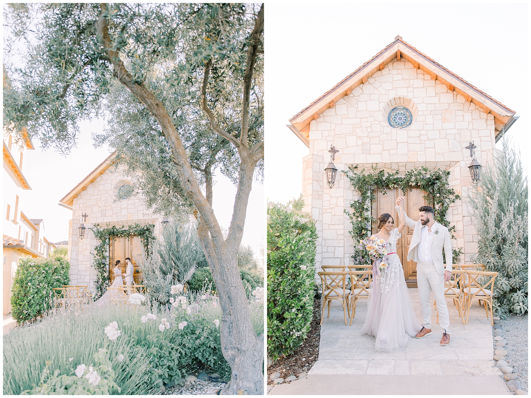 newlyweds outside of chapel at Allegretto Vineyard Resort in Paso Robles, CA