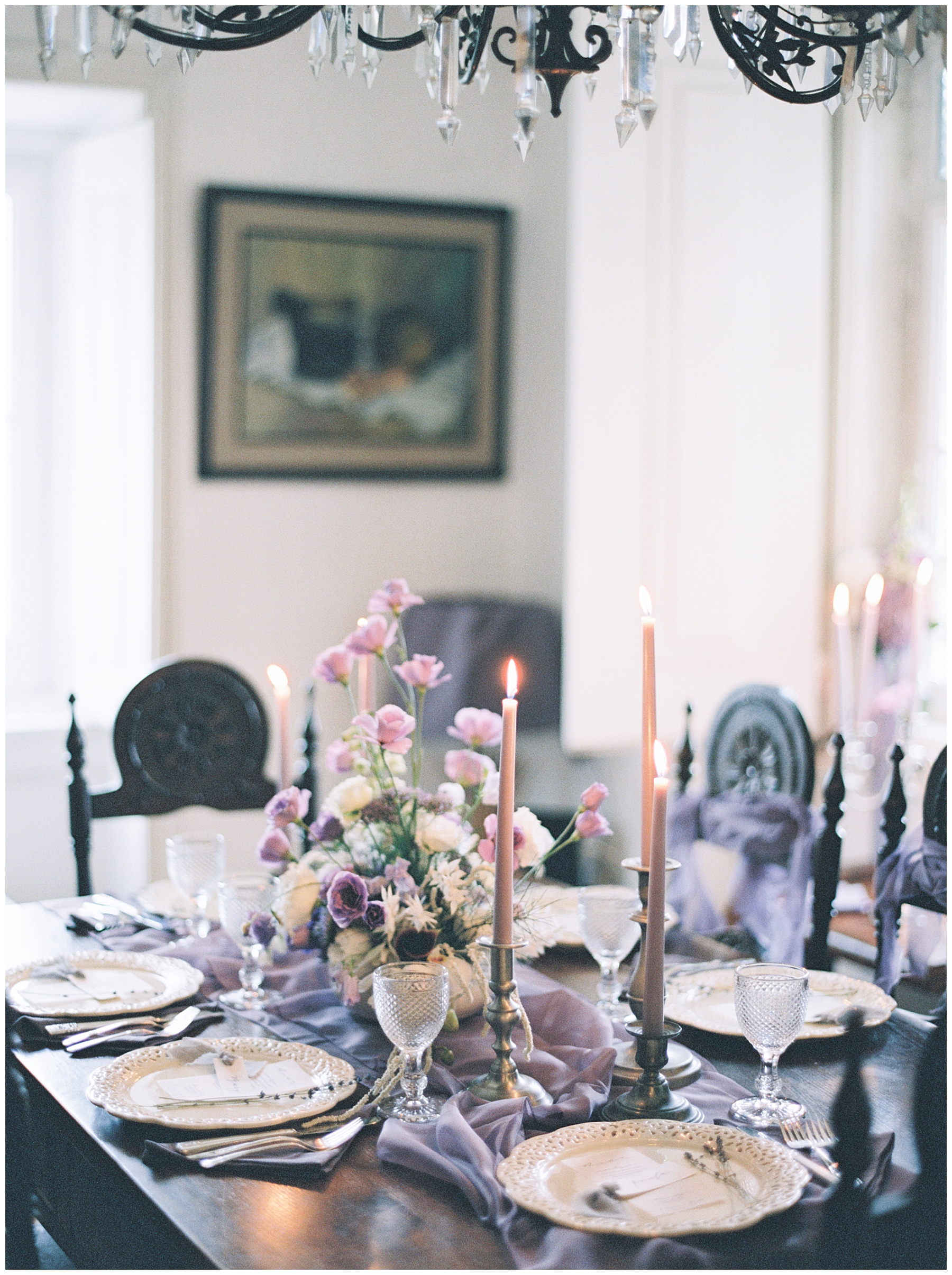 romantic tablescape from intimate wedding celebration