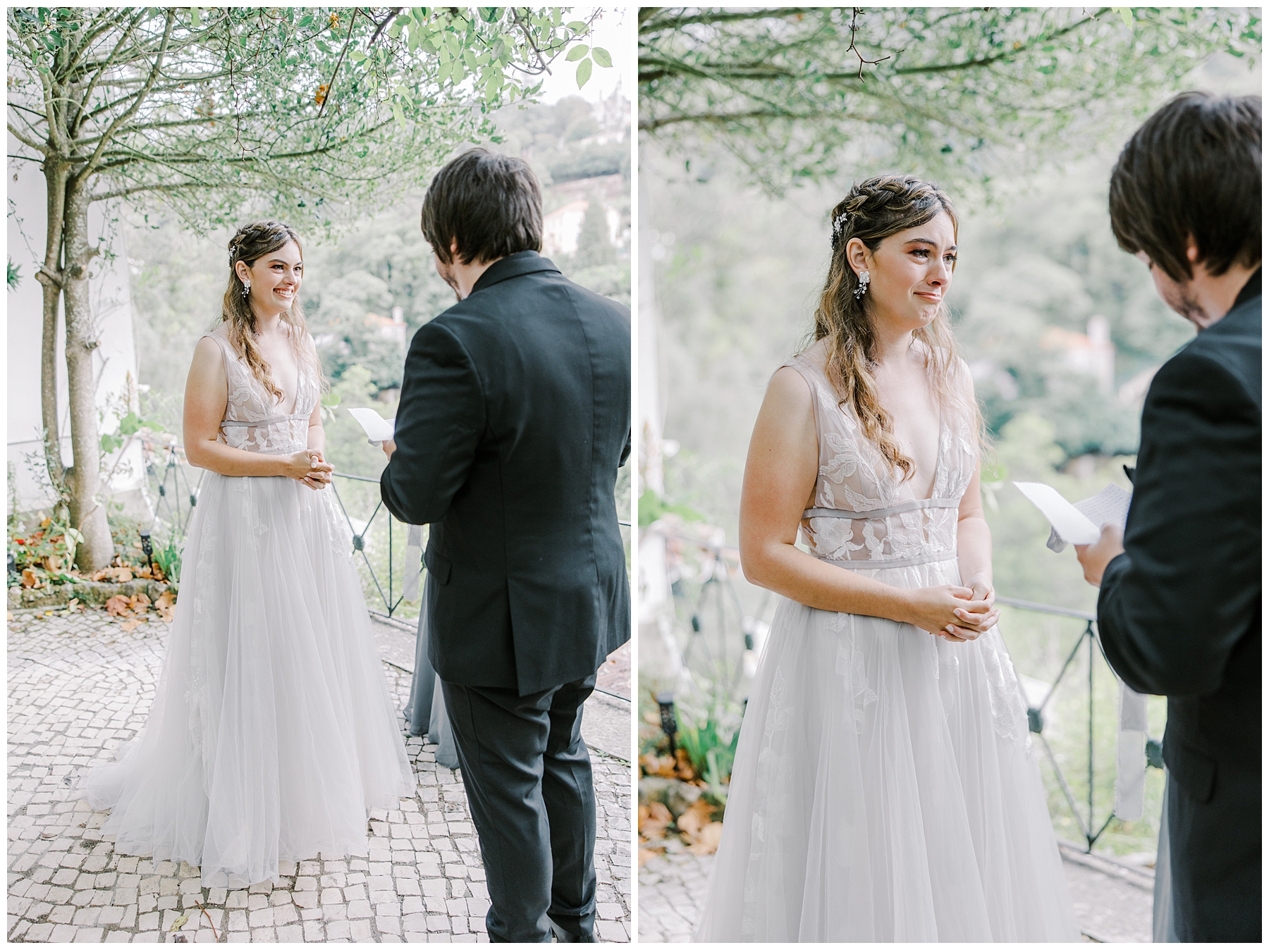 emotional bride during Intimate Portugal Wedding at Casa de Paderna 