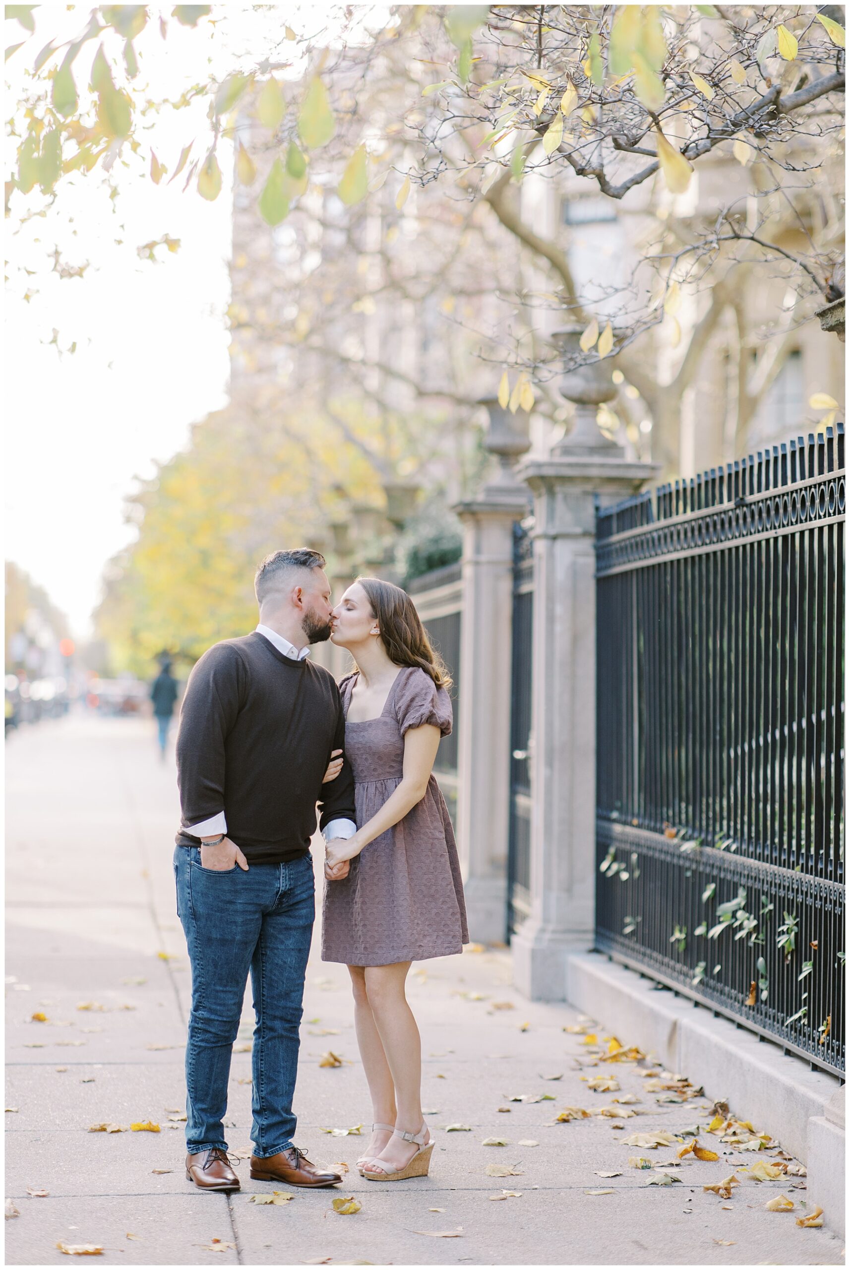 couple kiss during Boston Engagement Session