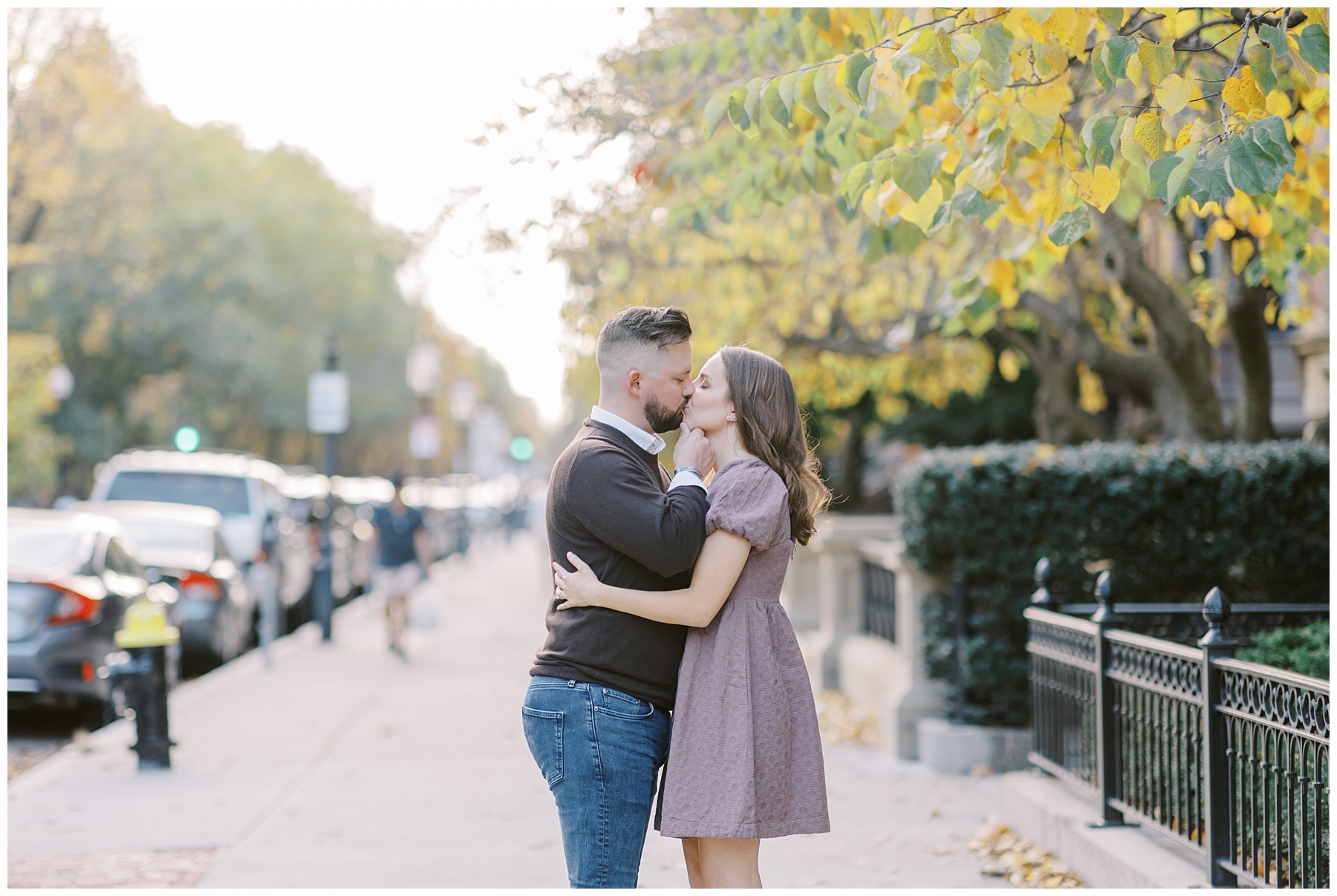 canid engagement portraits of couple hugging