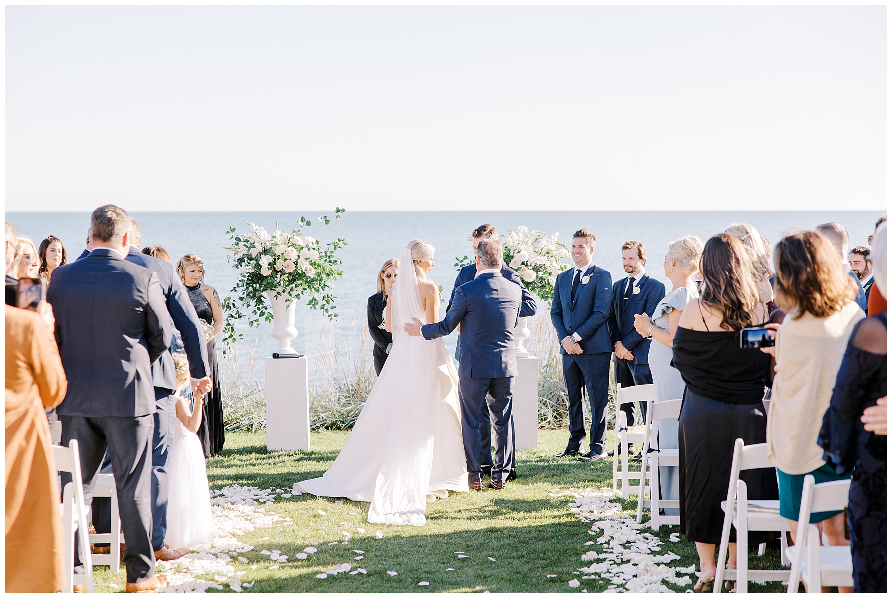 bride and groom at oceanfront wedding in Cape Cod