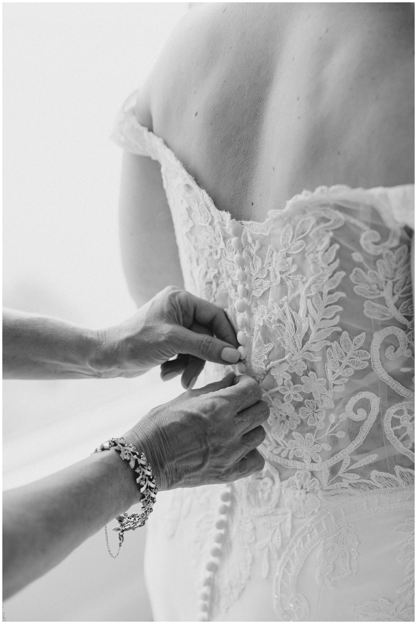 close up of back of bride's wedding dress