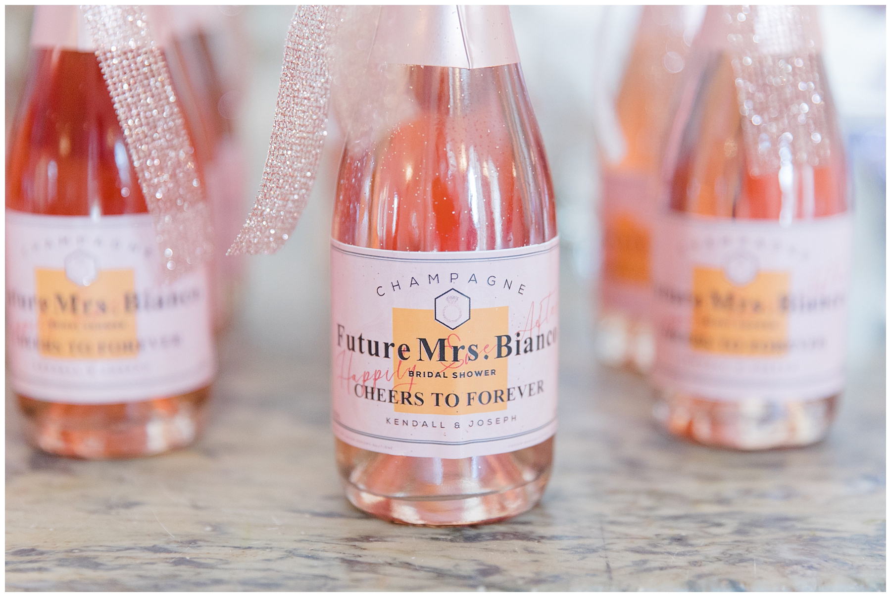 pink champagne with custom labels