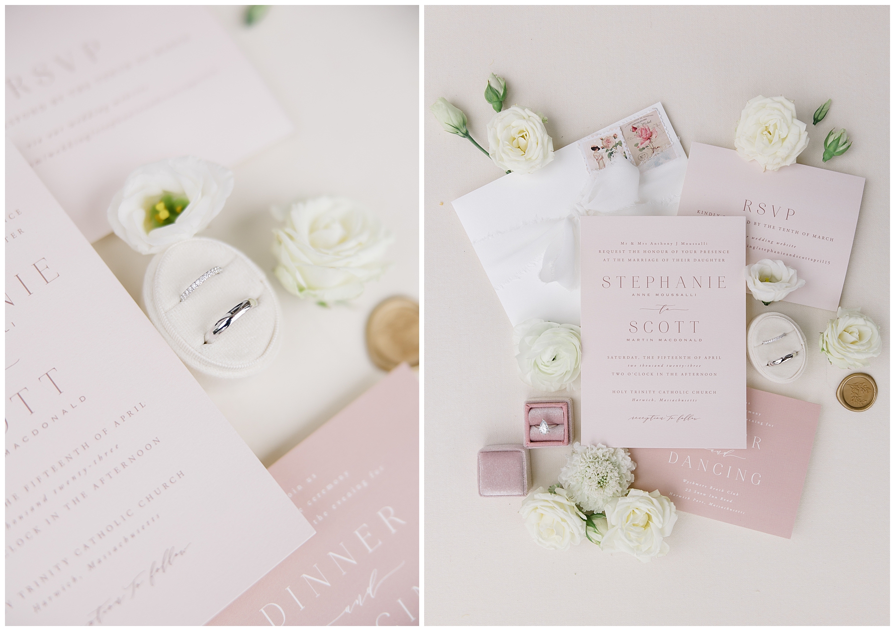 blush pink wedding invitations and details from Wychmere Beach Club Wedding in Cape Cod 