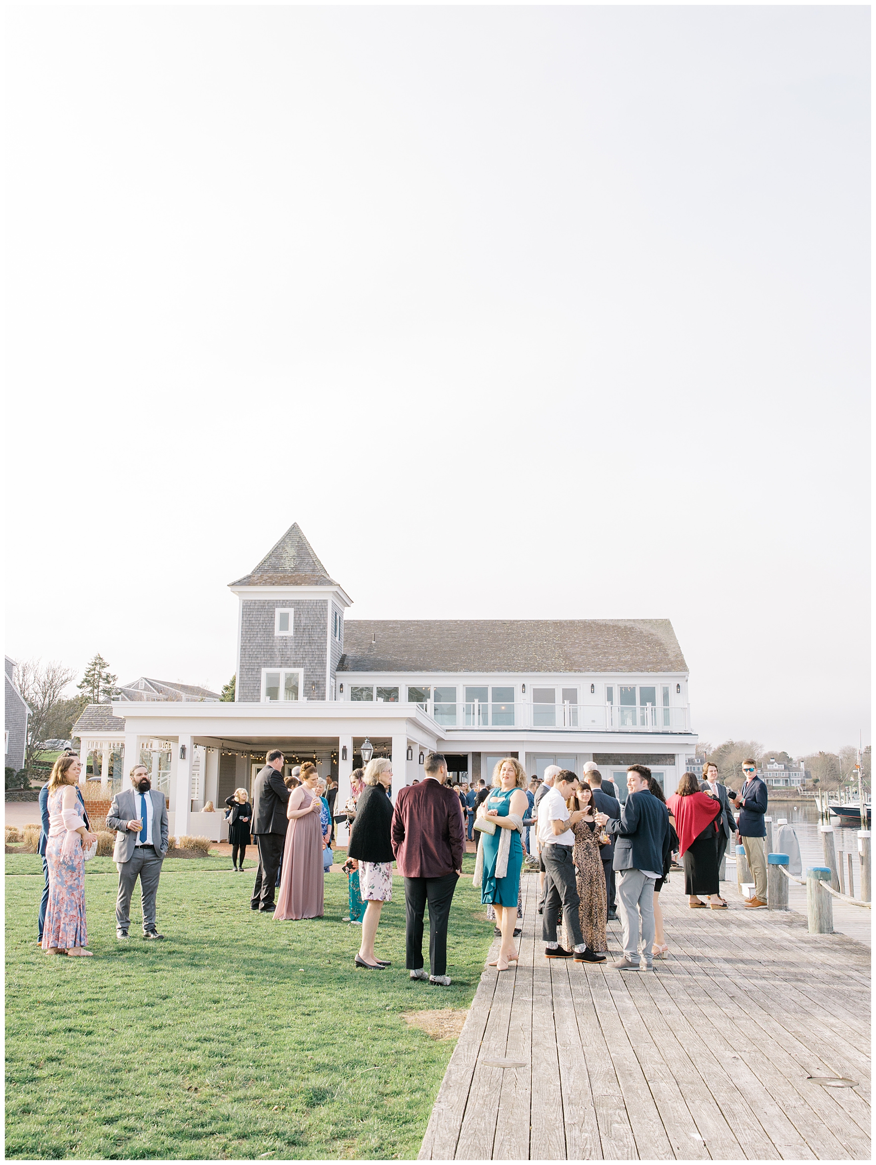 wedding guests on the lawn of Wychmere Beach Club 