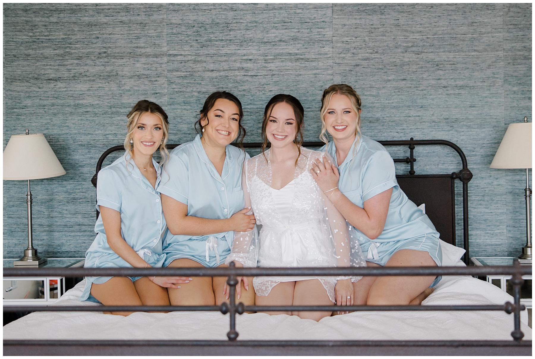 bride and bridesmaids before Modern Cape Cod Wedding at Wychmere Beach Club