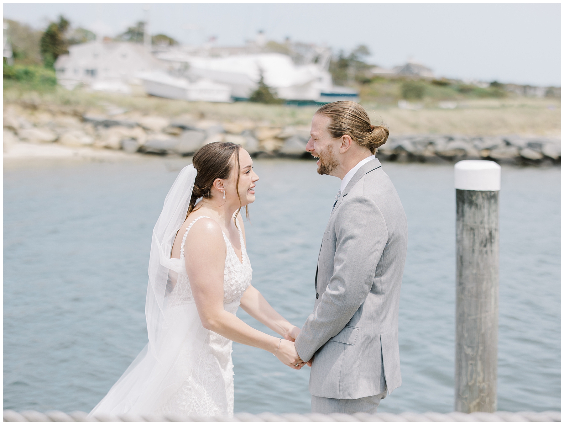 intimate first look from Modern Cape Cod Wedding at Wychmere Beach Club