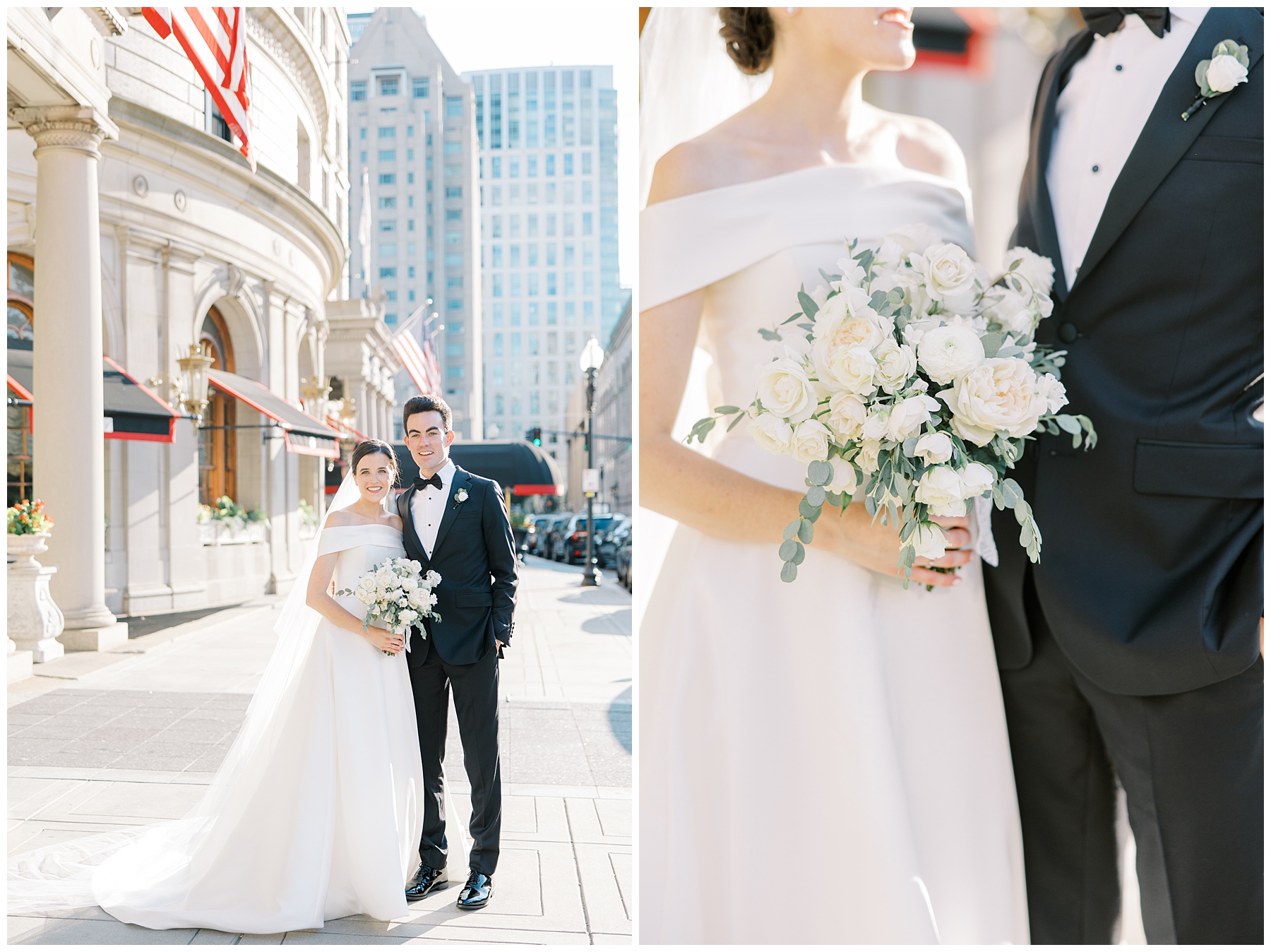 newlyweds before Luxury Boston Wedding reception at Fairmont Copley Plaza