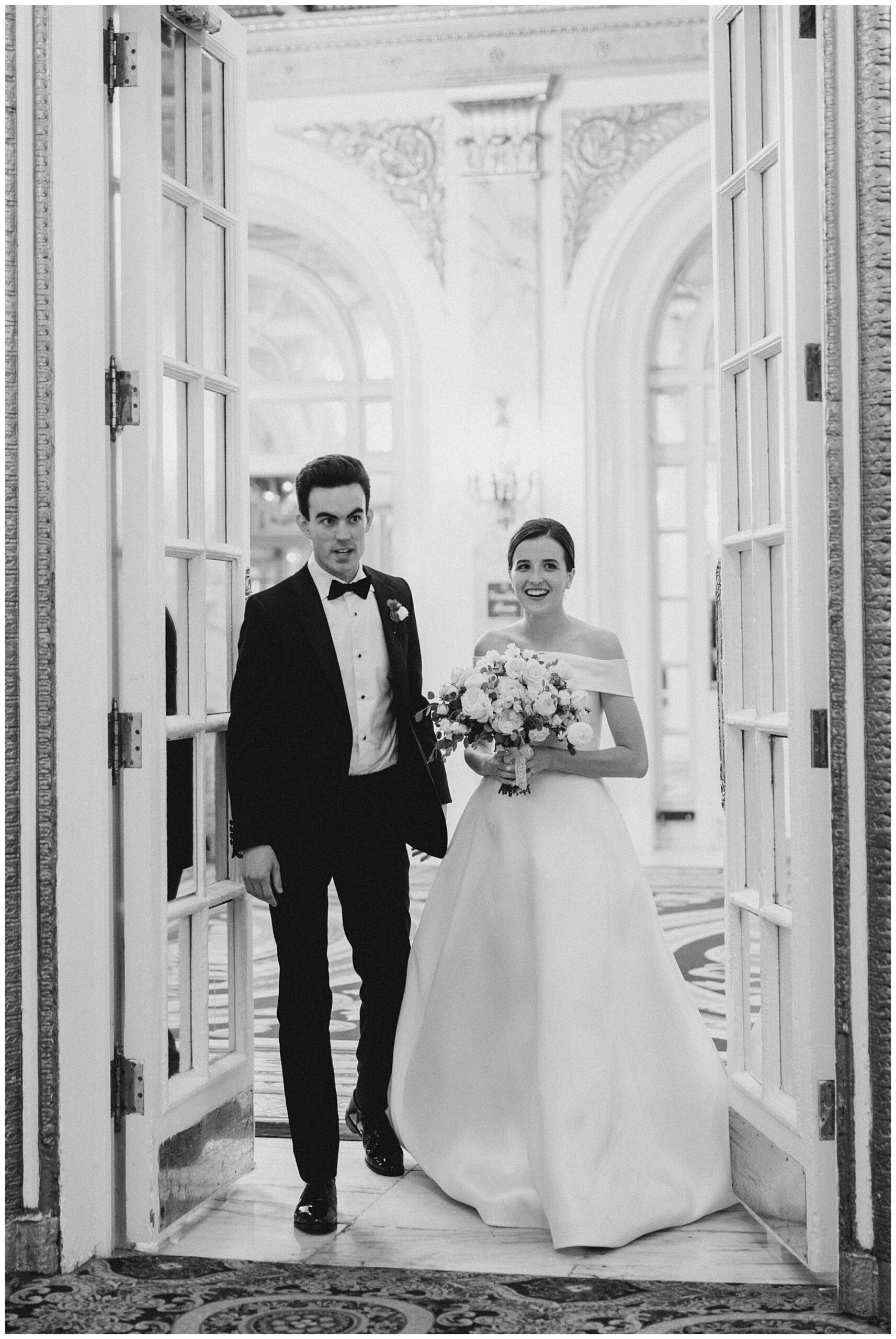 bride and groom enter reception at Fairmont Copley Plaza
