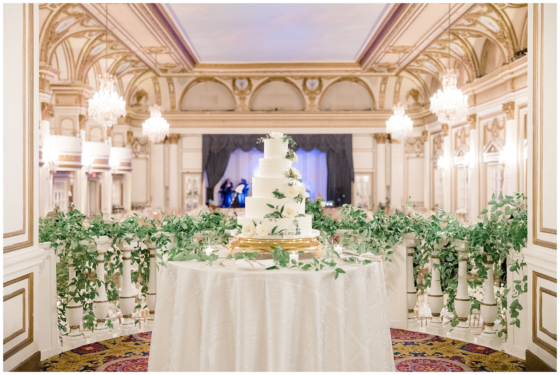 5 tier wedding cake from Luxury Boston Wedding at Fairmont Copley Plaza