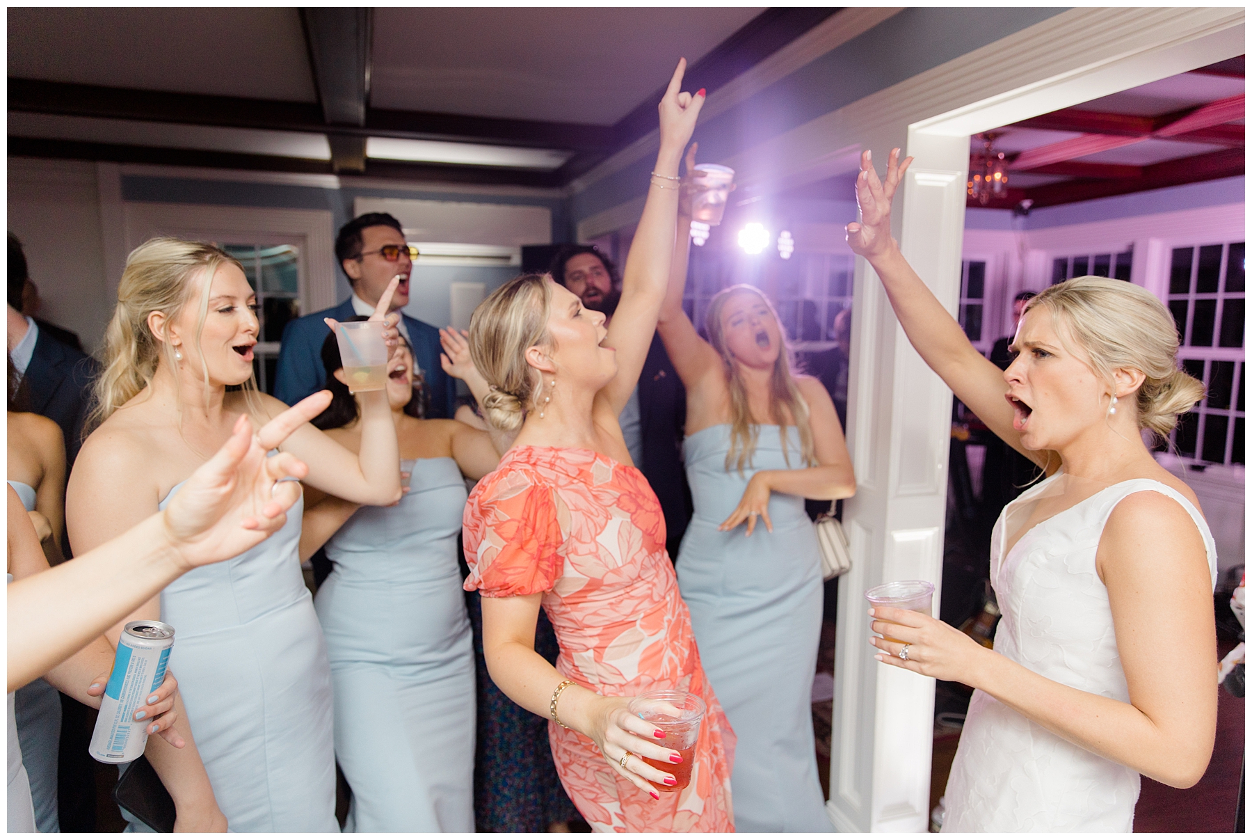 wedding guests celebrate newlyweds at Dreamy Cape Cod Wedding at The Dennis Inn