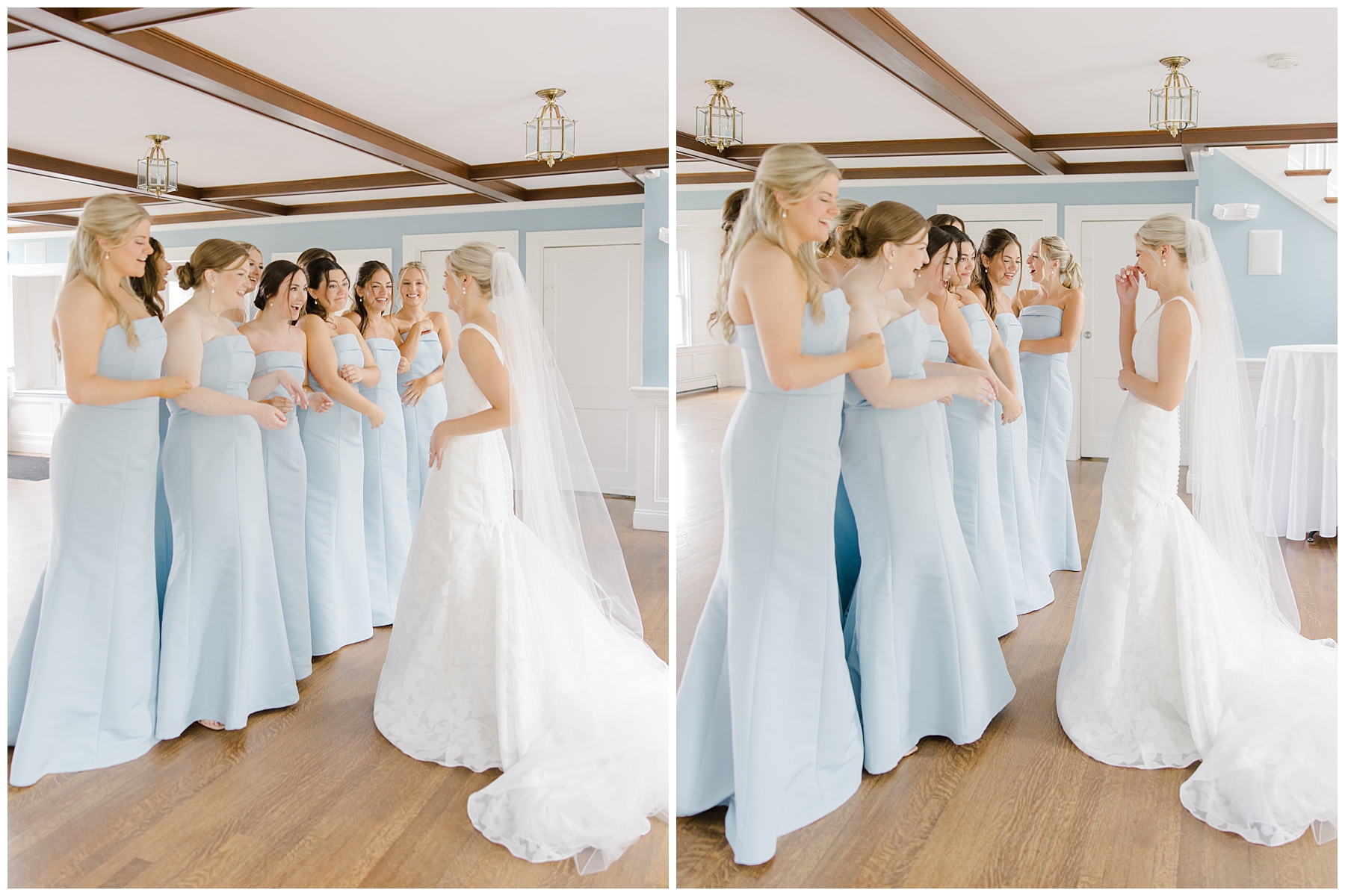 bride's first look with bridesmaids