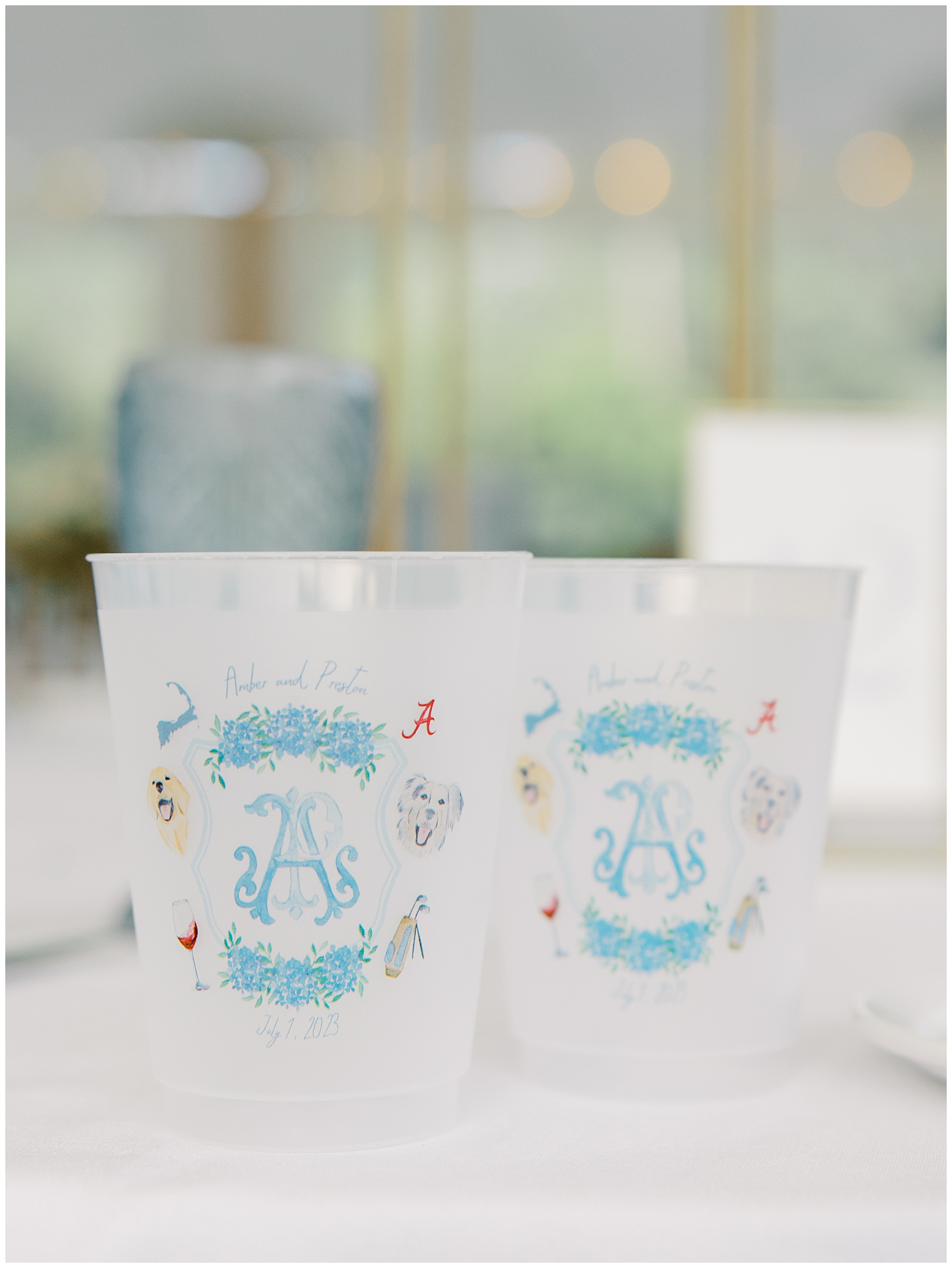 monogram cups from Cape Cod wedding