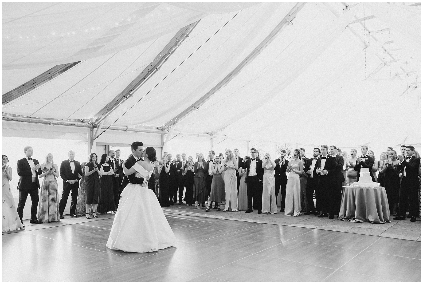 first dance of bride and groom at Castle Hill Inn