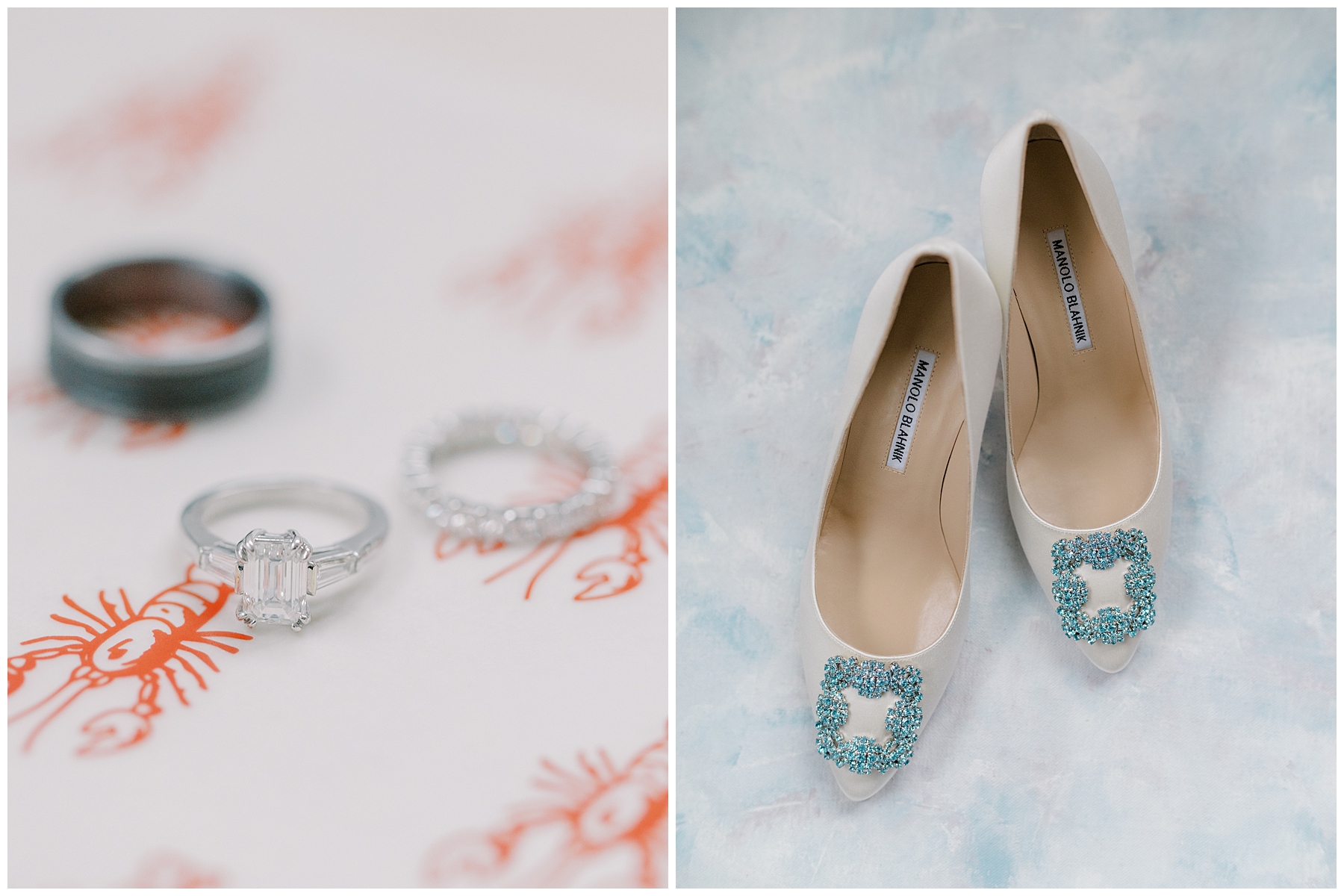 wedding rings and bride's shoes
