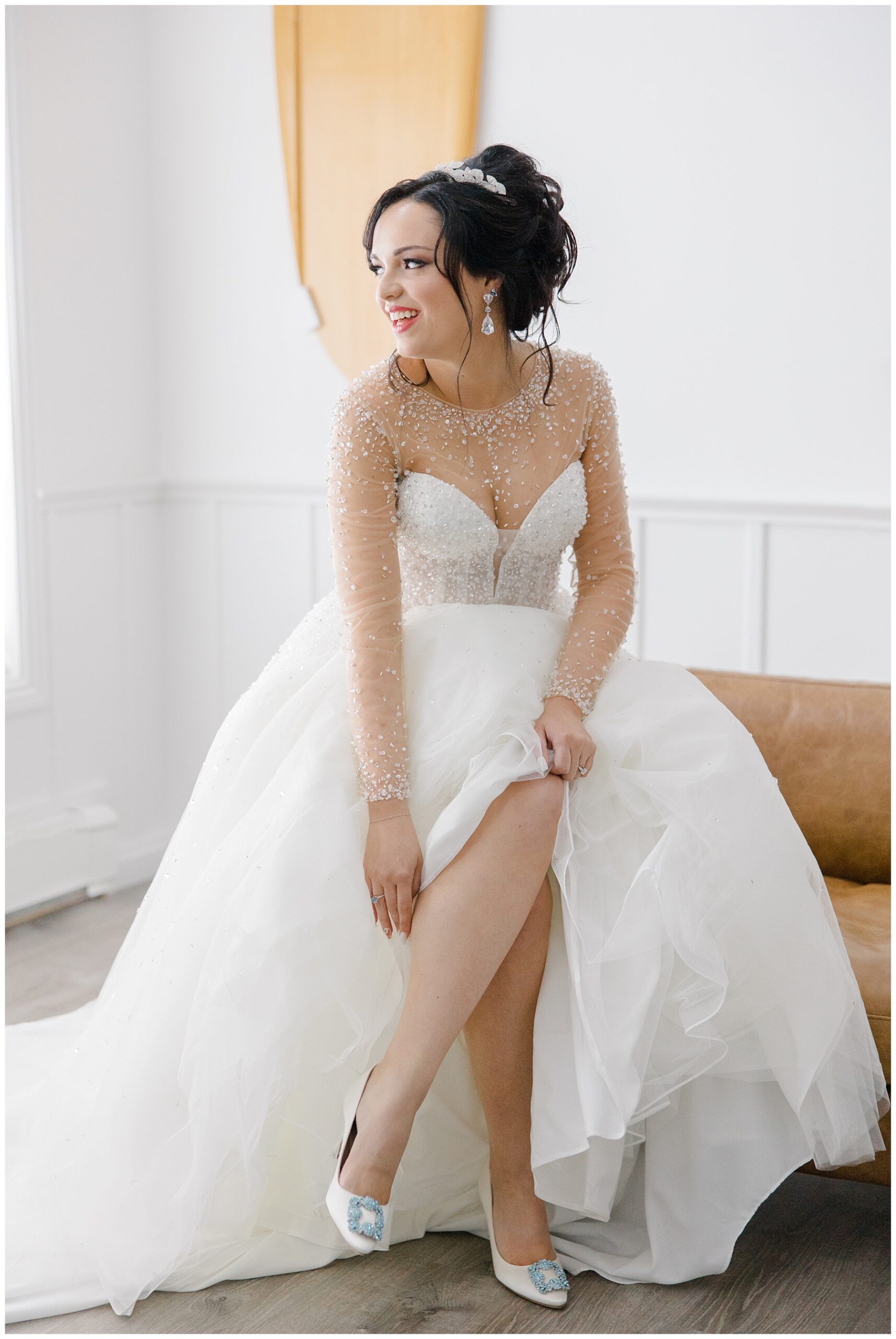 bride in diamond embellished wedding dress
