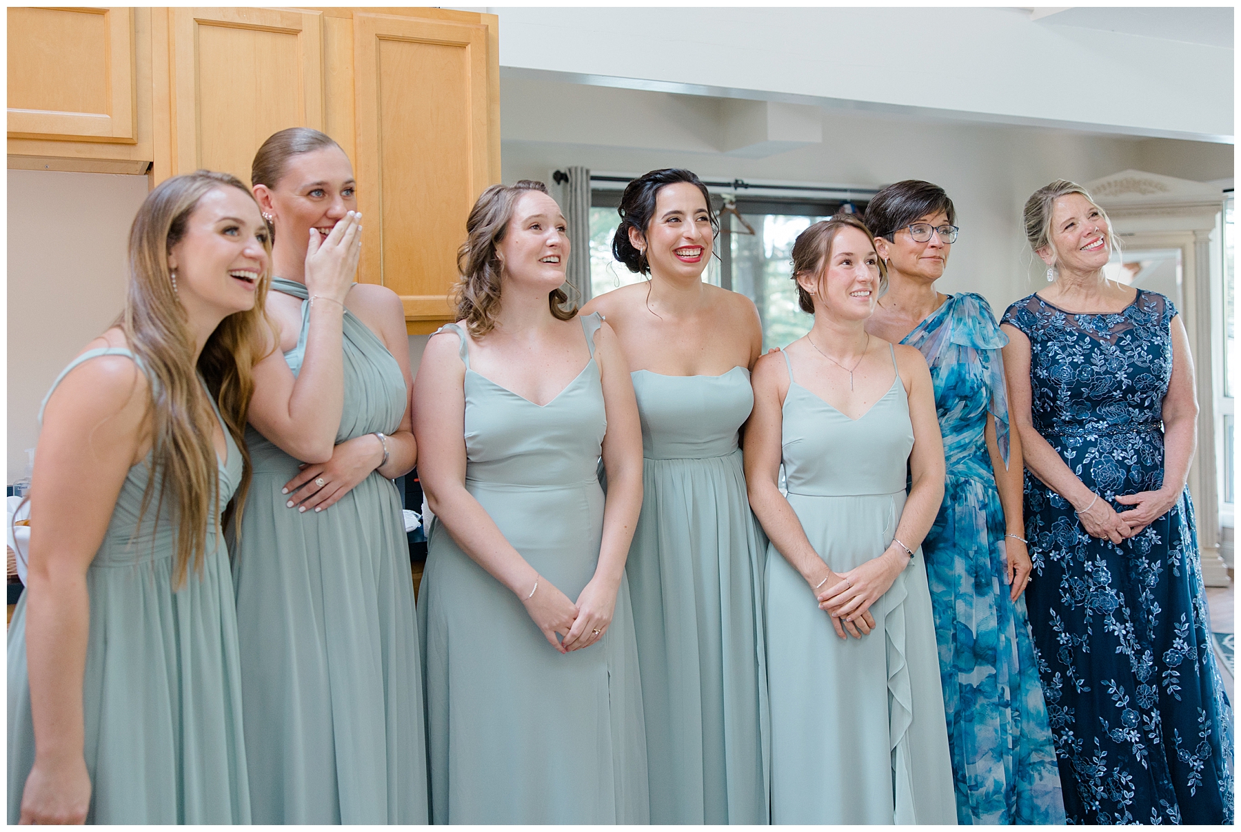 bridesmaids first look reactions with bride 
