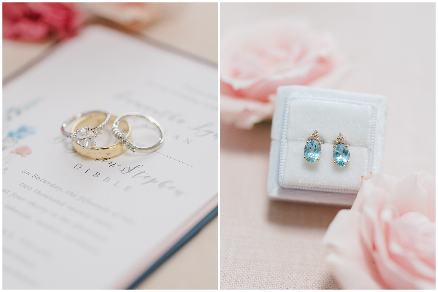 wedding rings and bridal earrings 