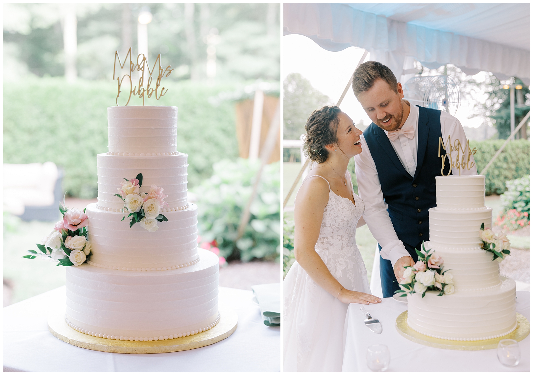 bride and groom cut their wedding cake 