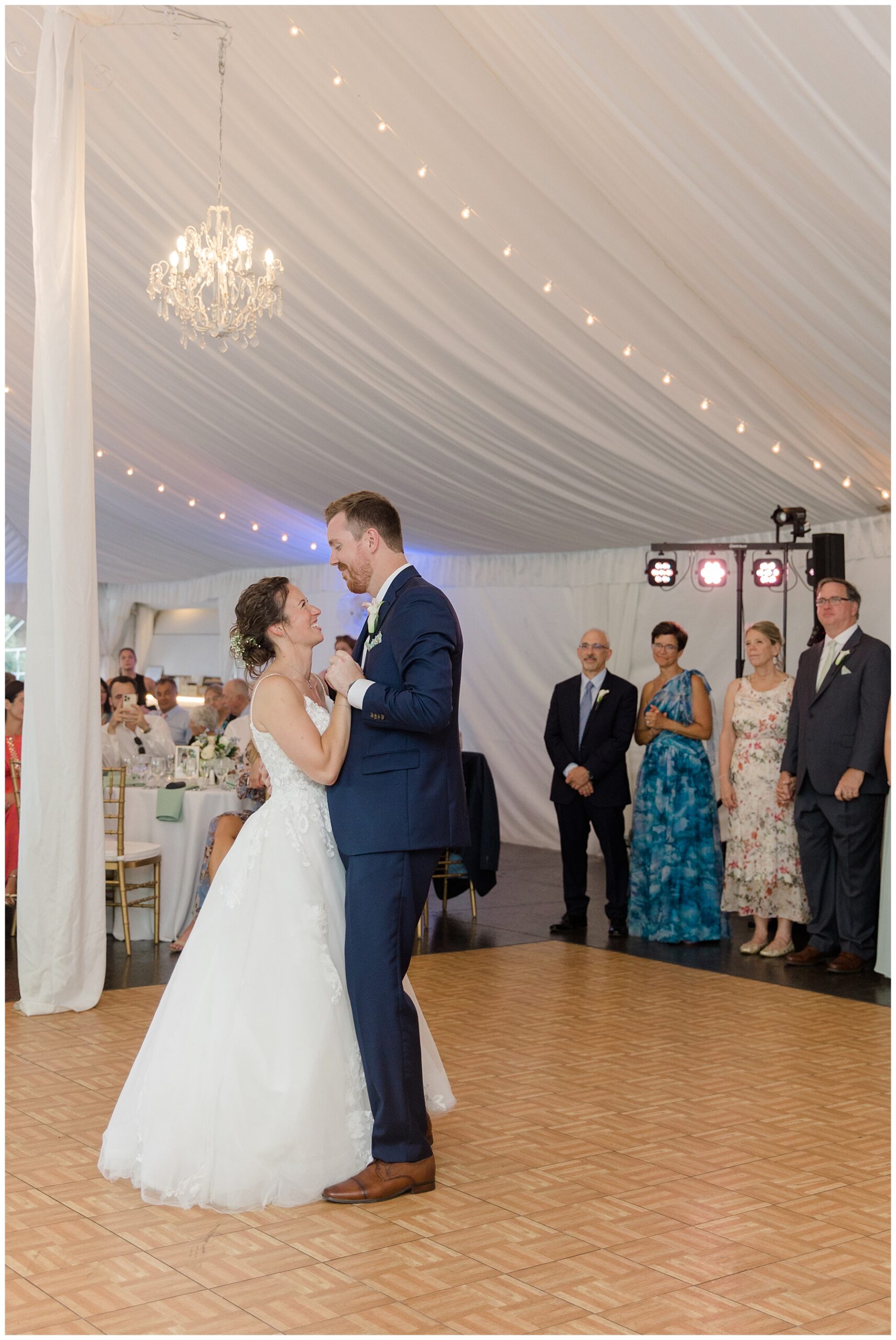 newlyweds dancing at Lake Pearl Wedding reception 