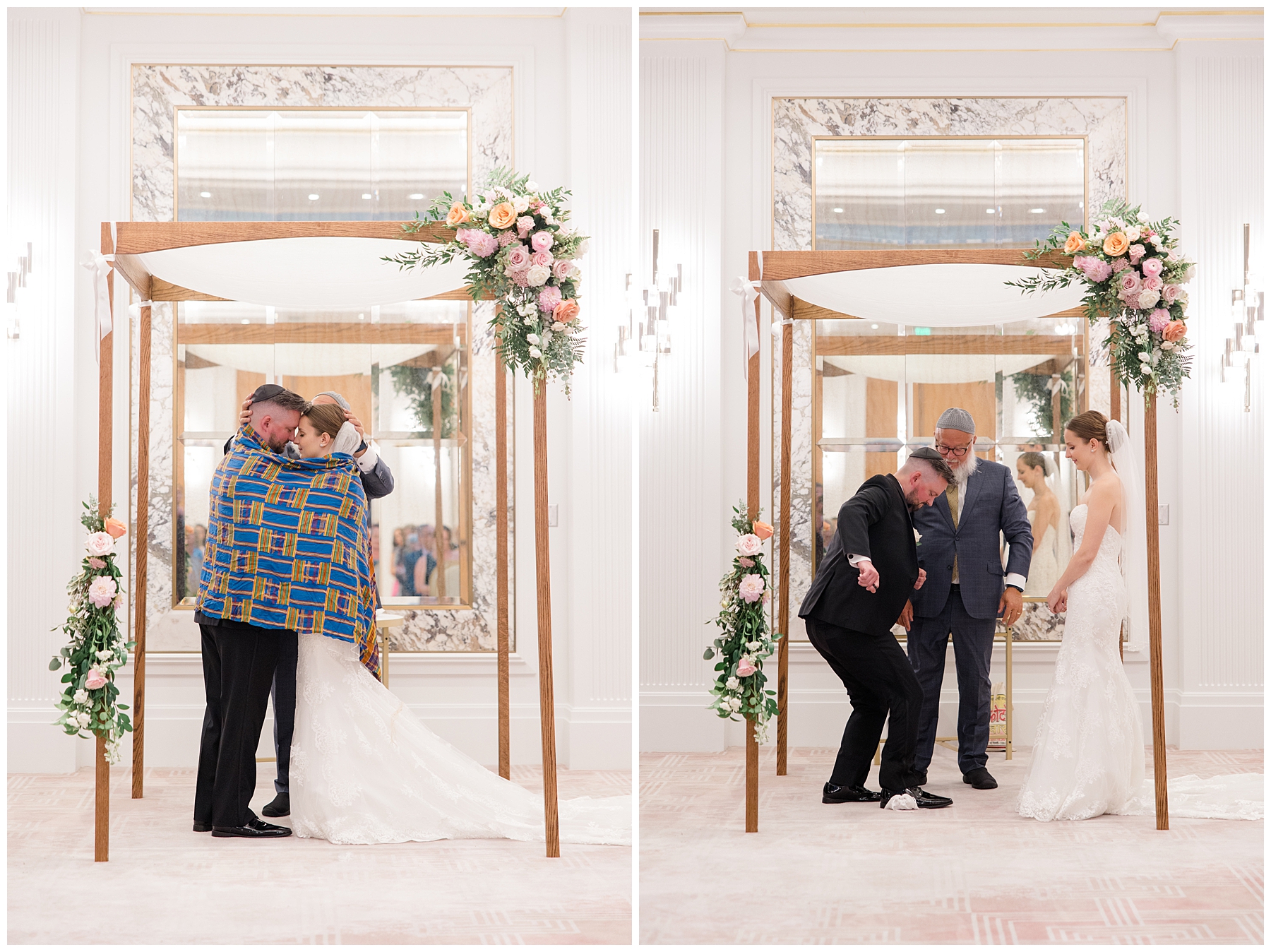 couple step on glass during wedding ceremony