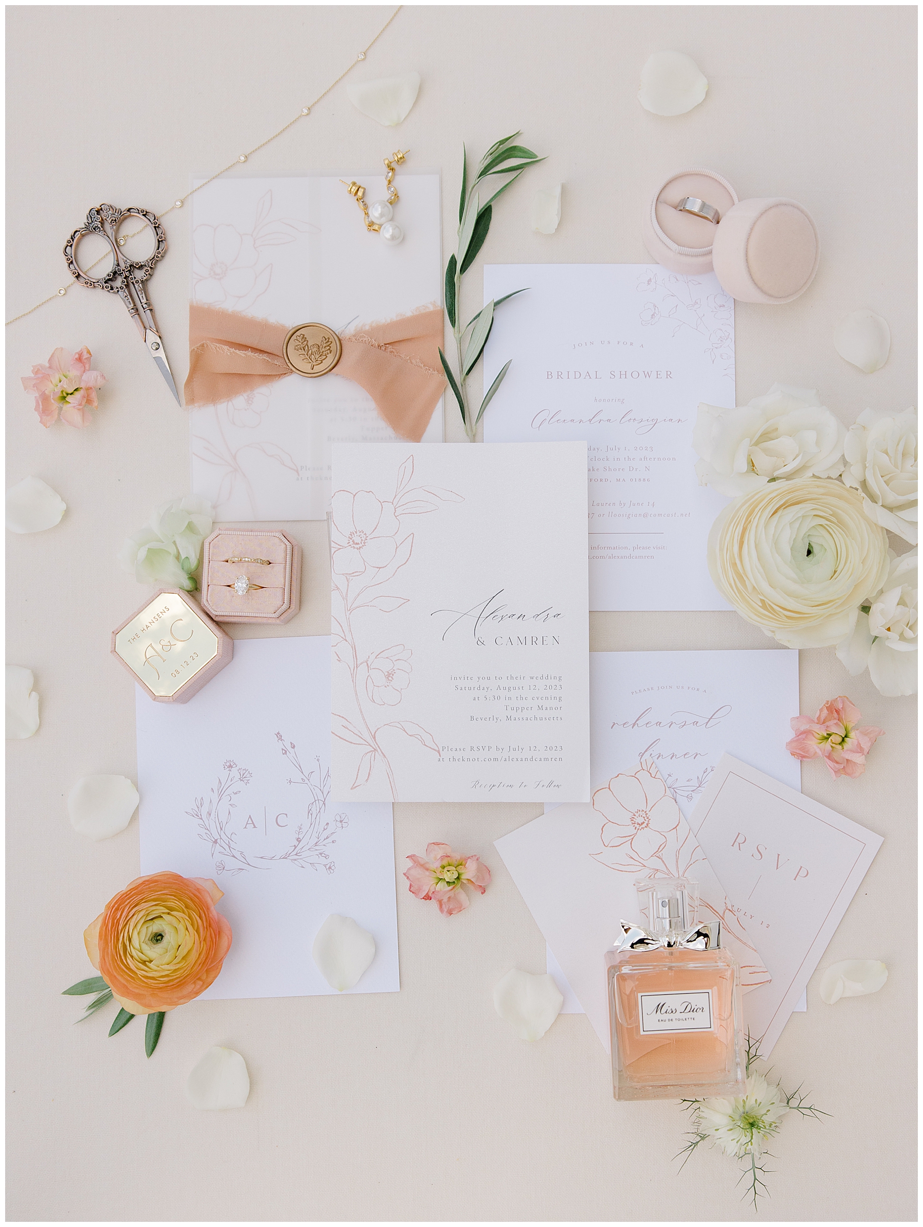 elegant flat lay and wedding invitation design 