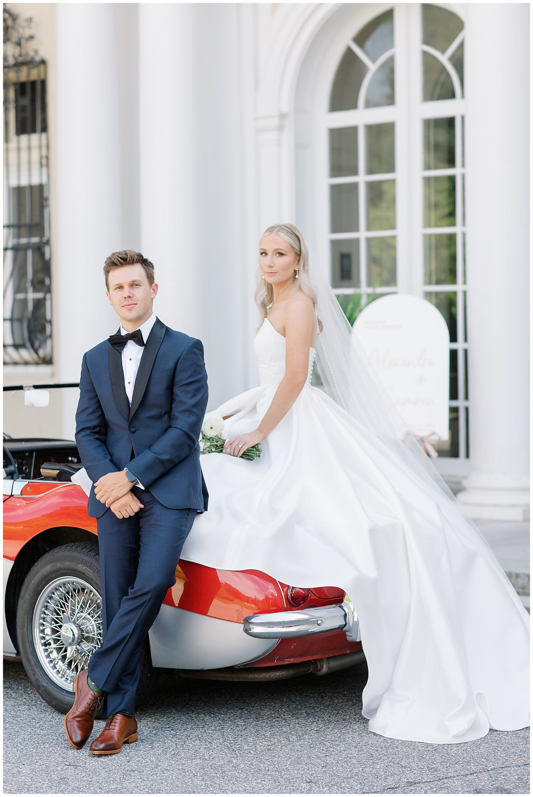 timeless wedding portraits with vintage car
