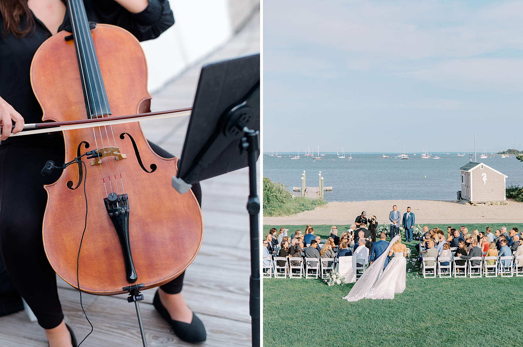 violin plays at outdoor wedding ceremony 